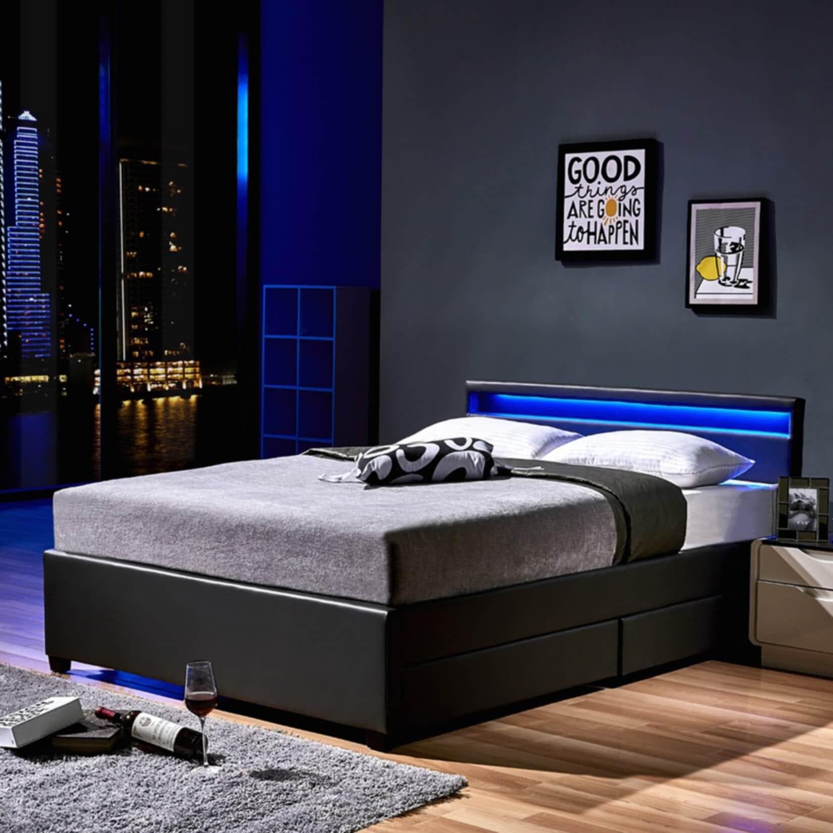 LED Bett NUBE mit Schubladen und Lattenrost