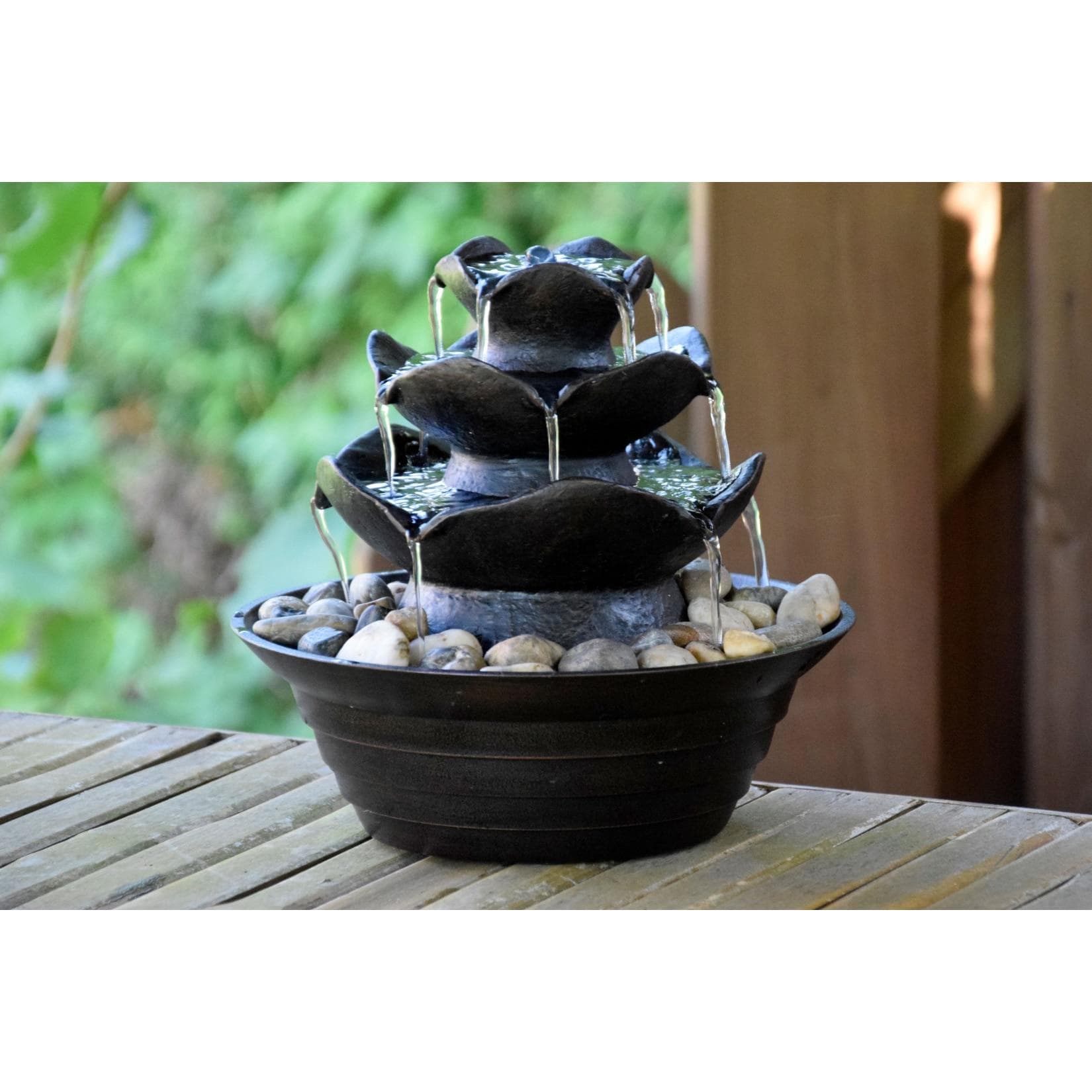 Dobar Gartenbrunnen Design-Zimmerbrunnen mit Deko-Steinen in Schwarz