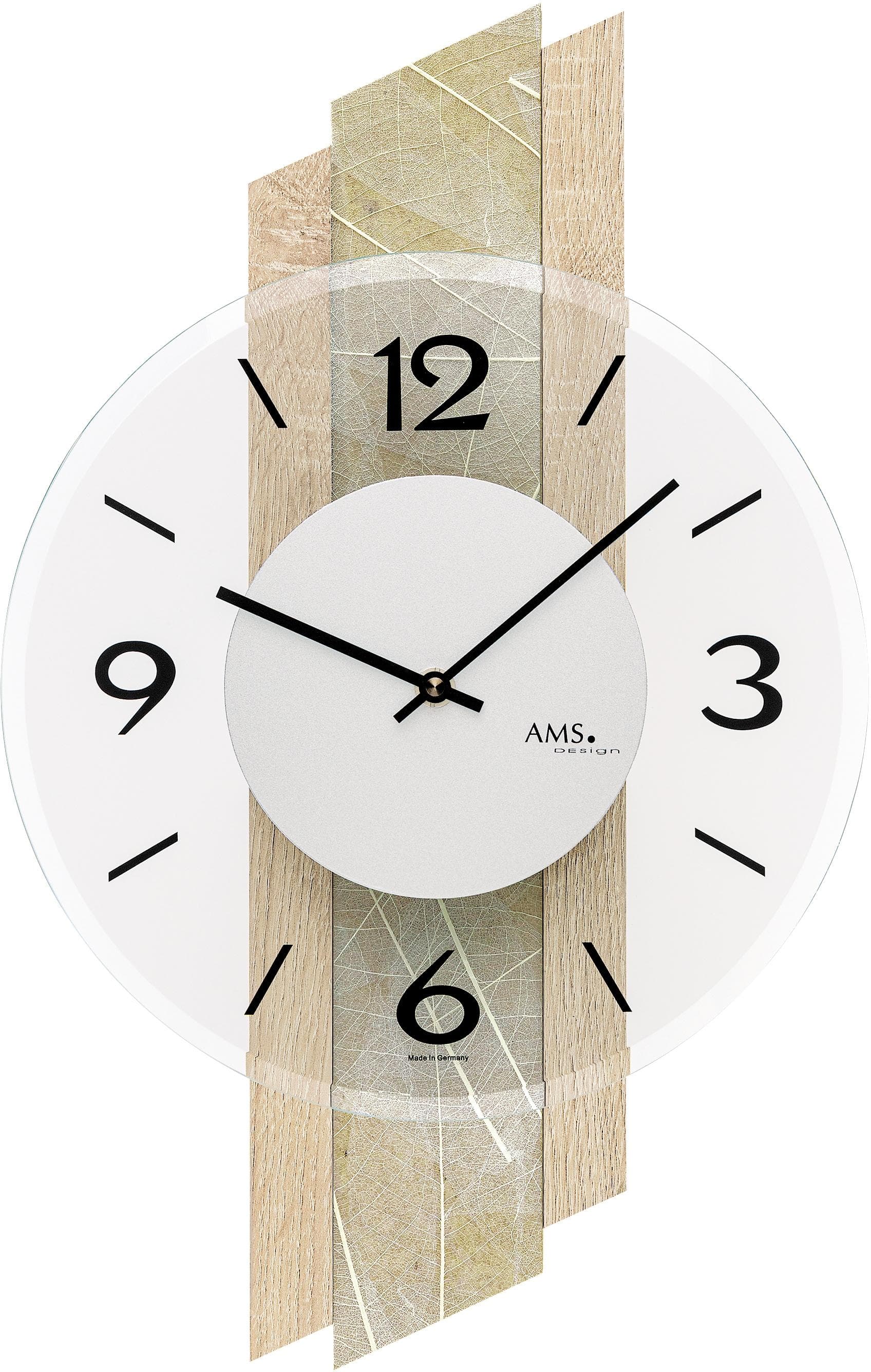 AMS Wanduhr W9665: Hochwertige Holz-Uhr für Wohnzimmer und Küche