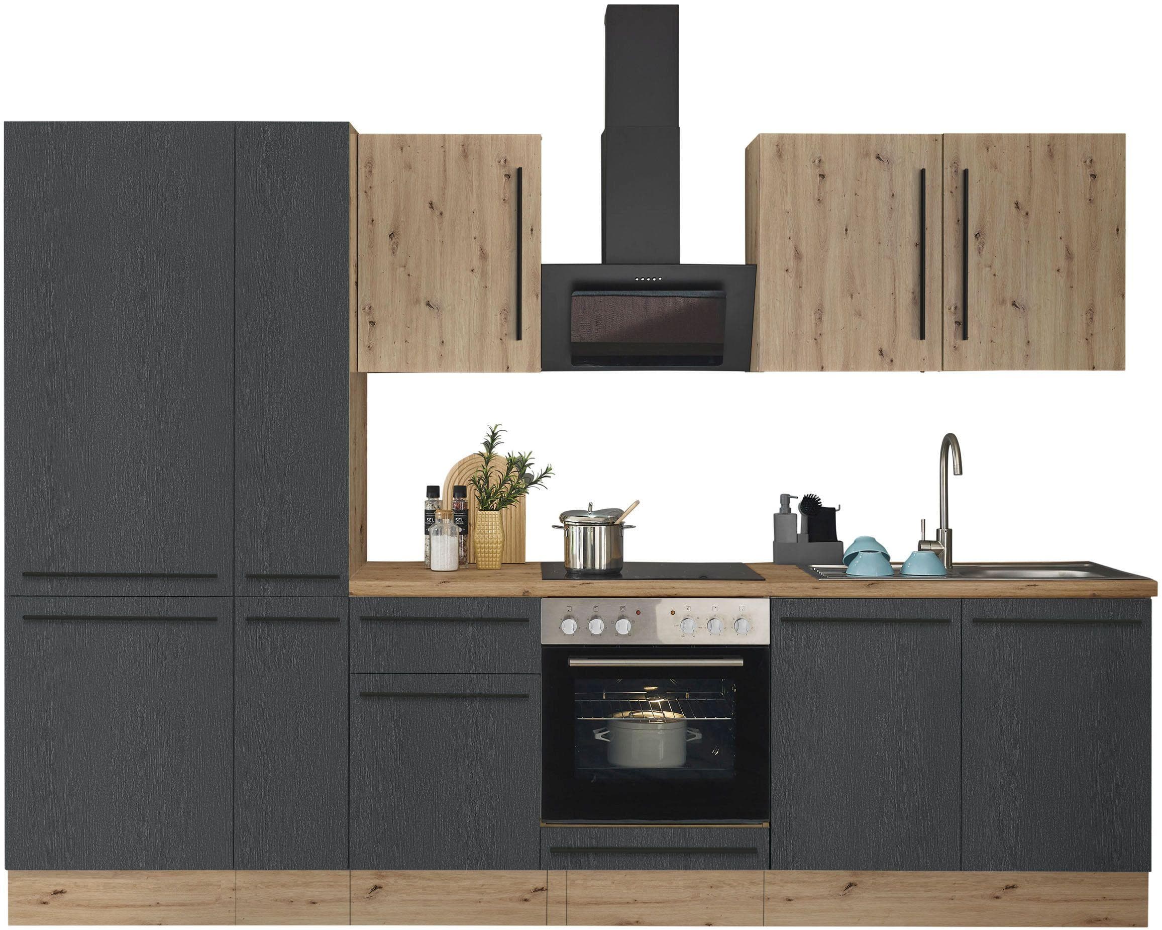KOCHSTATION Küchenzeile Florida Schwarz Artisan Eiche