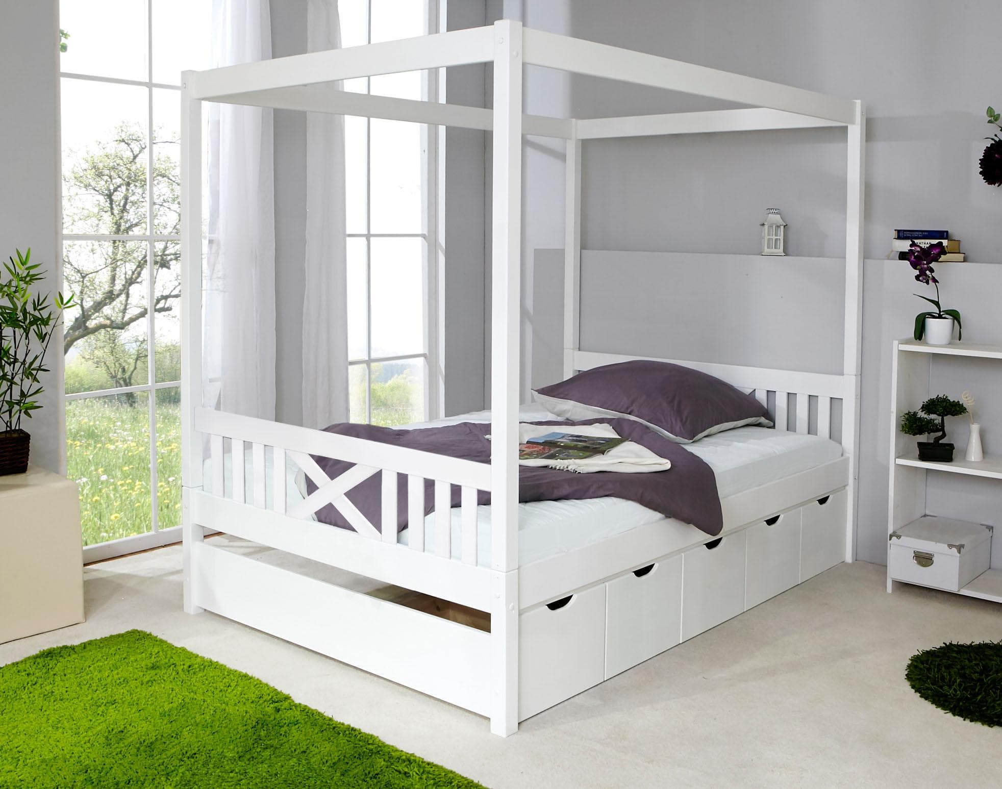 TICAA Himmelbett Lino Weiß Massiv Kiefer