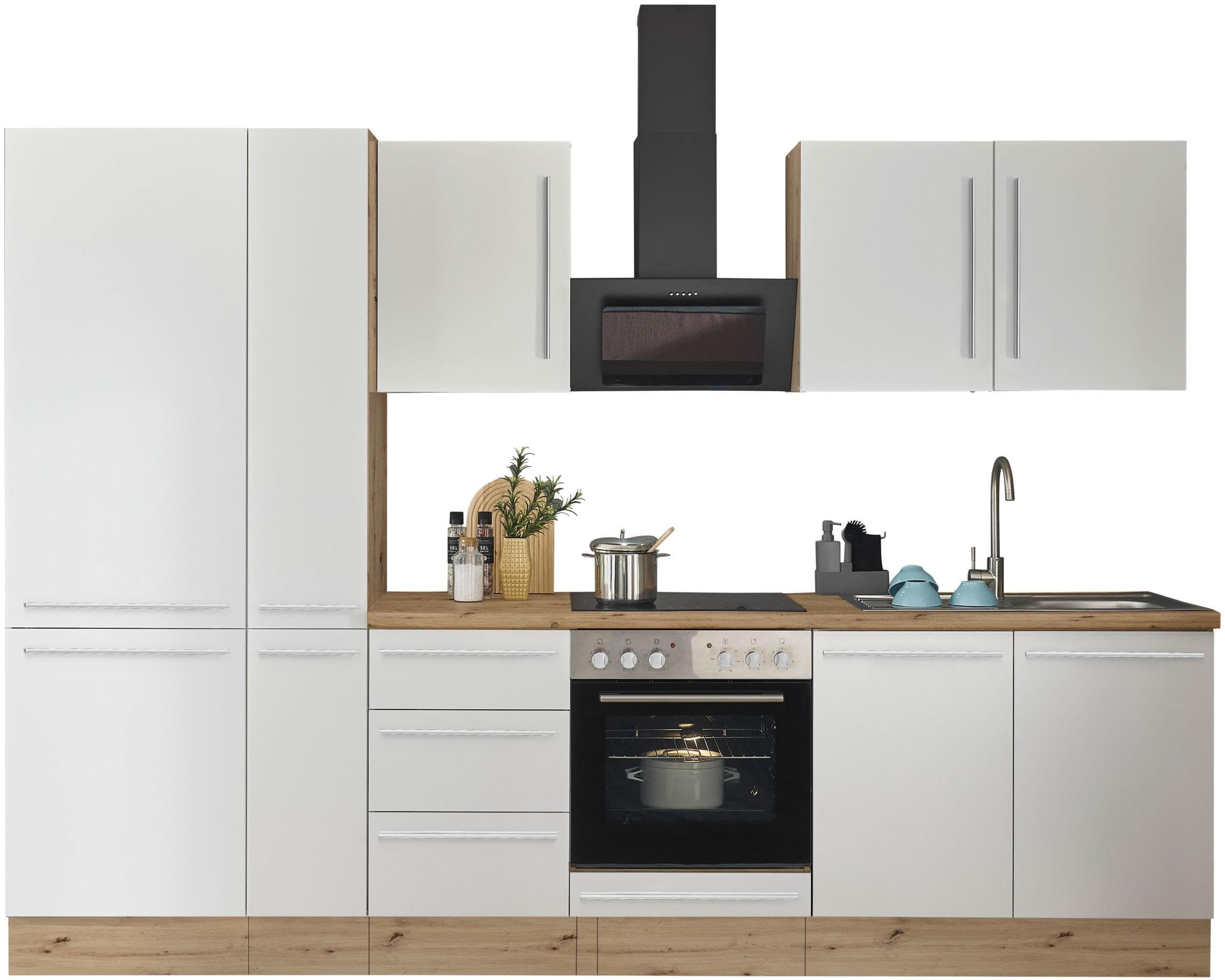 Küchenzeile Kochstation Florida Weiß mit Artisan Eiche Arbeitsplatte