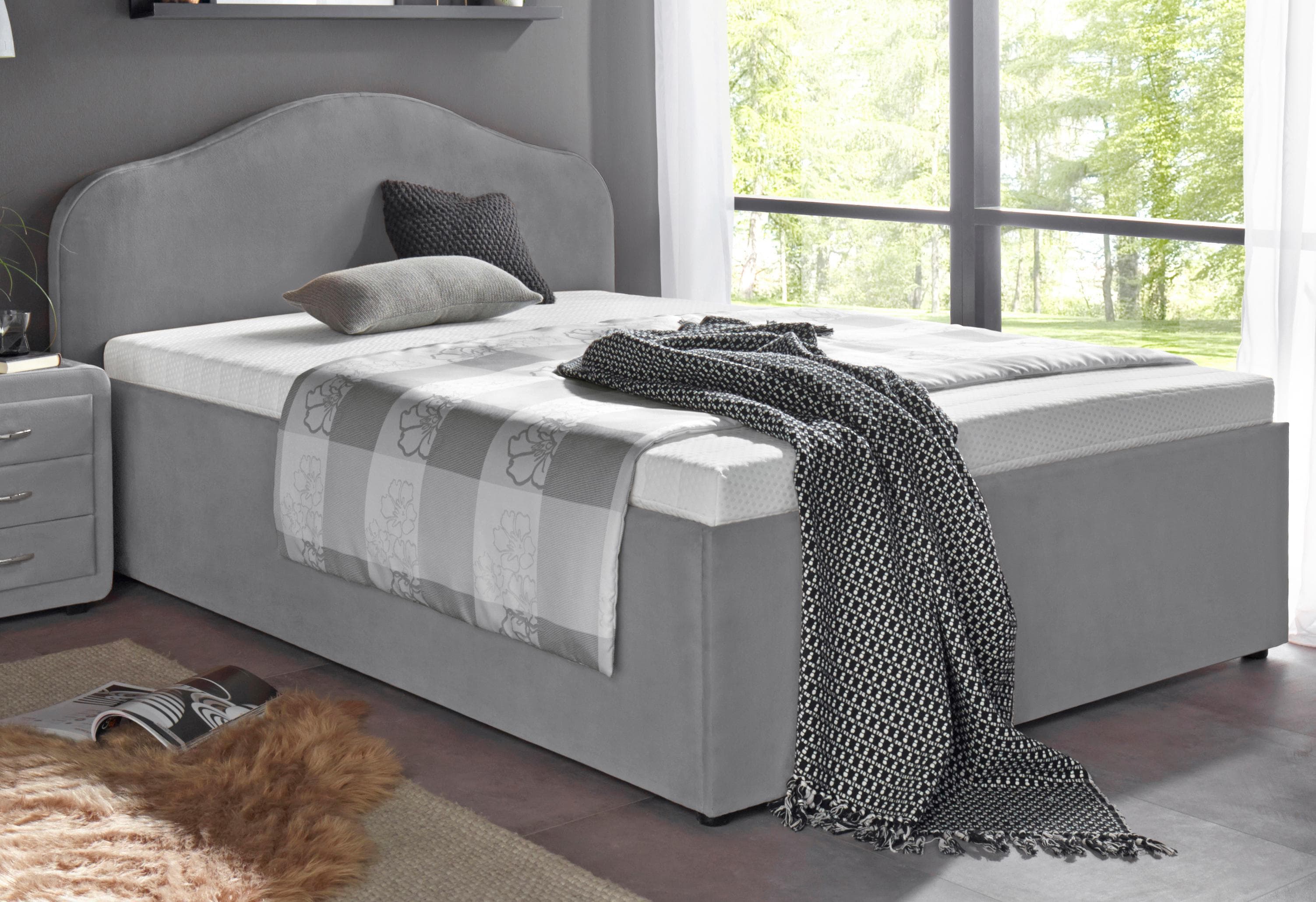 Maintal Polsterbett Grau mit Bettkasten und verstellbarem Lattenrost