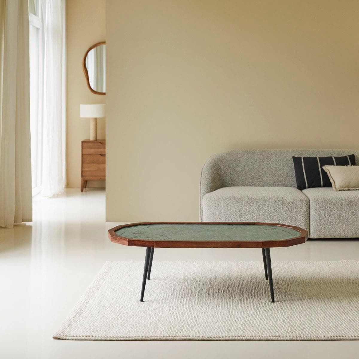 Tikamoon Couchtisch Jade Palisanderholz Marmor Grün