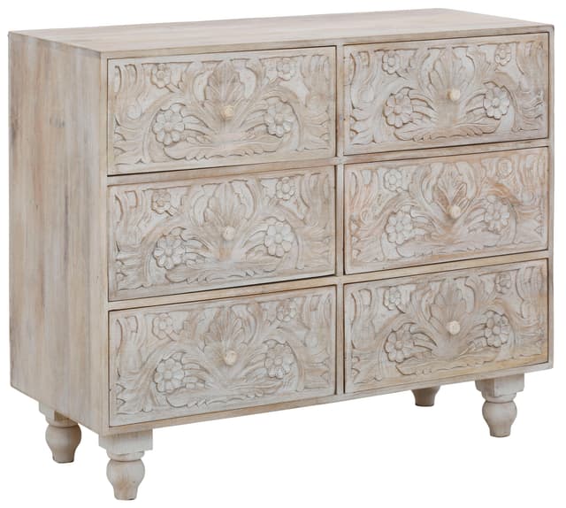 Mangoholz Kommode mit Schnitzereien - Handgefertigt