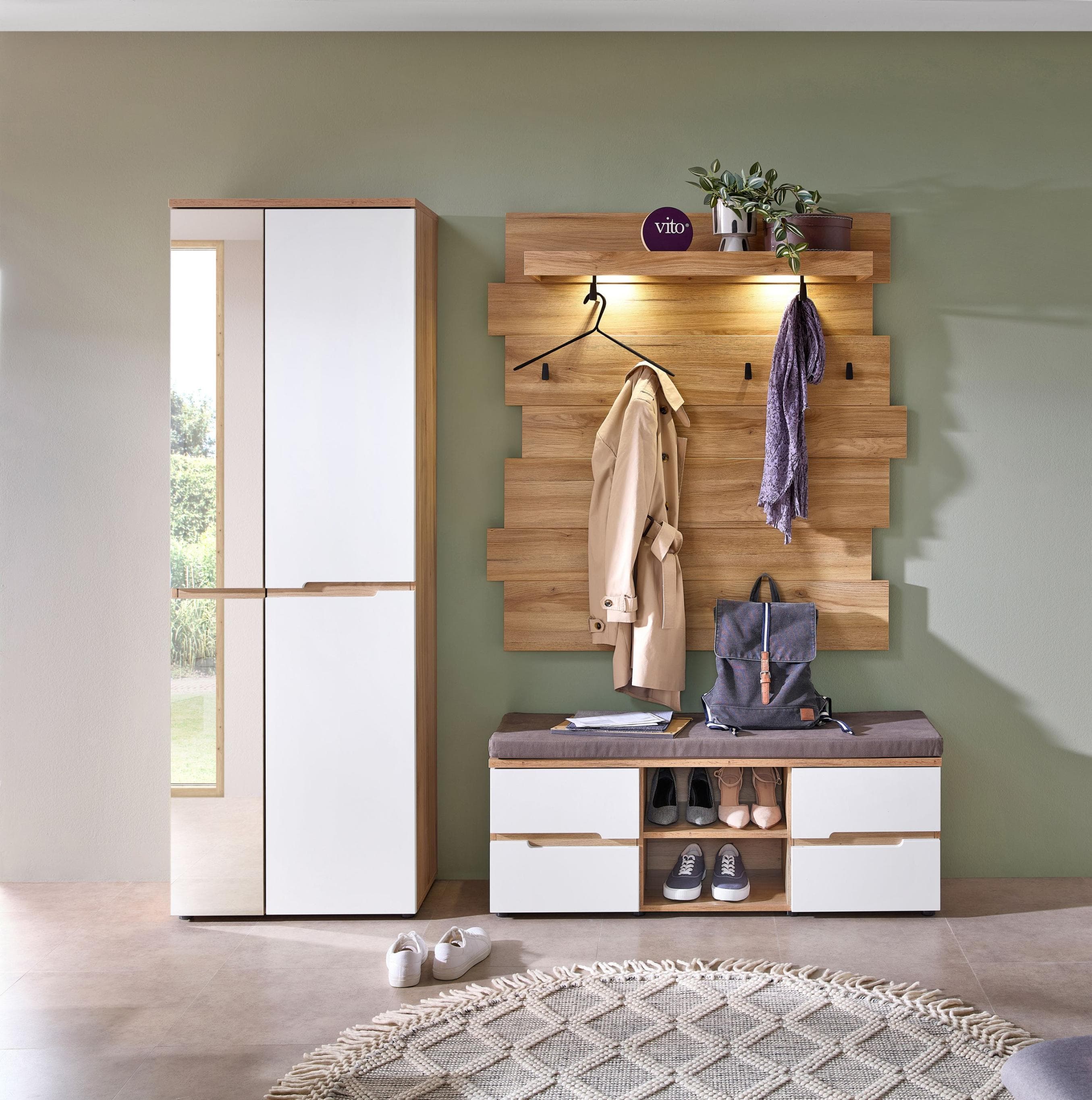 Garderobenset vito CLYDE Weiß Mauvella Oak Nachbildung