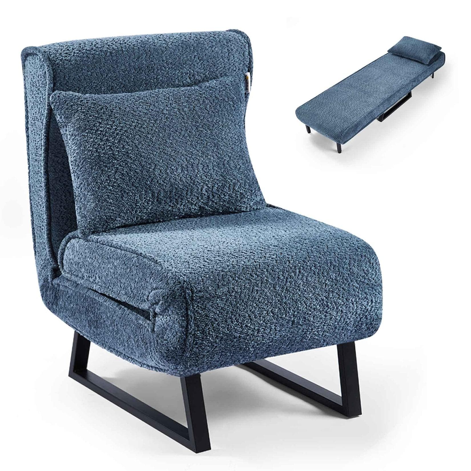 Makika Relaxliege Schlafsessel Schlafsofa Boucle Blau Klappbar