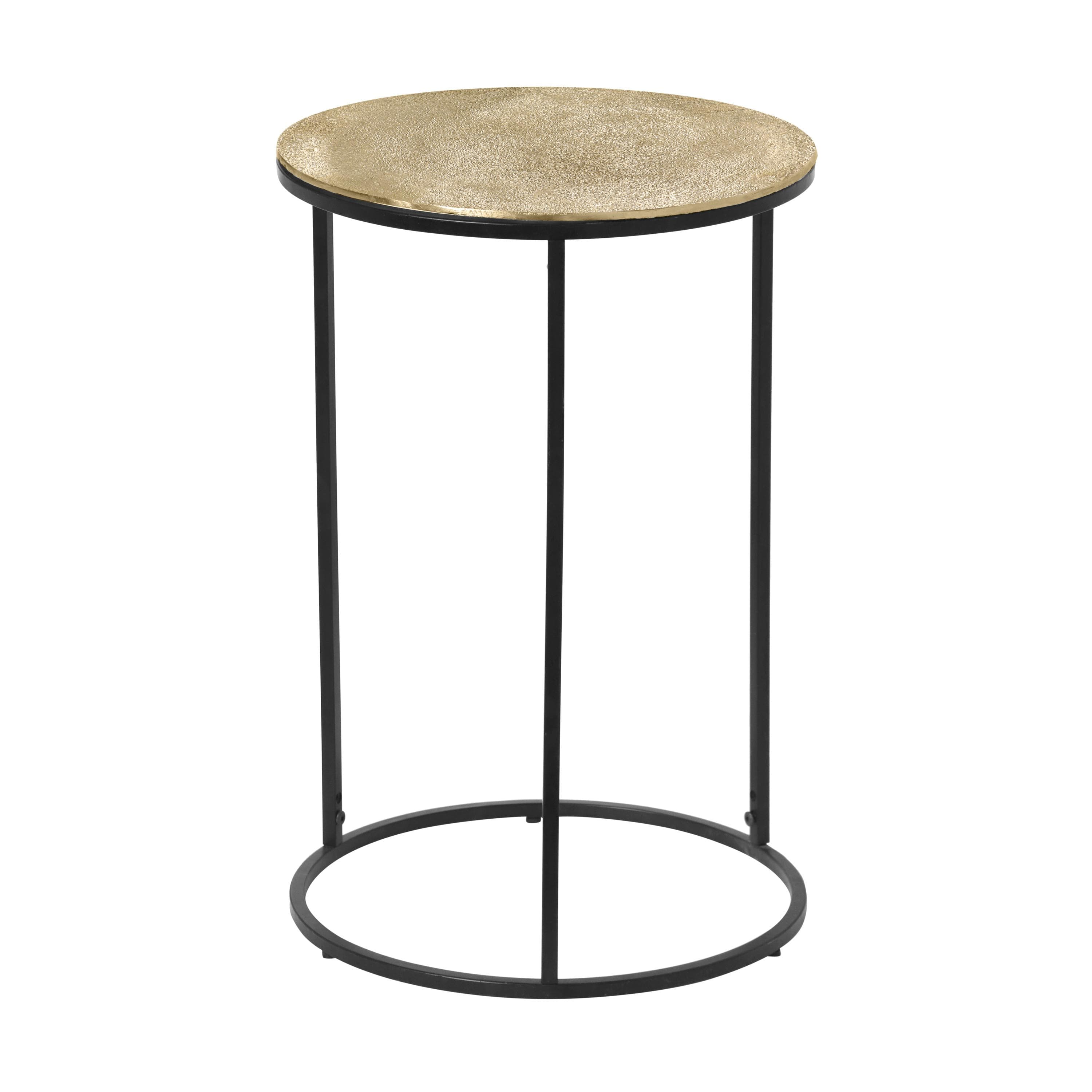 MIRRORS AND MORE Beistelltisch PADMA: Goldgelbe Metallplatte & Schwarzes Gestell