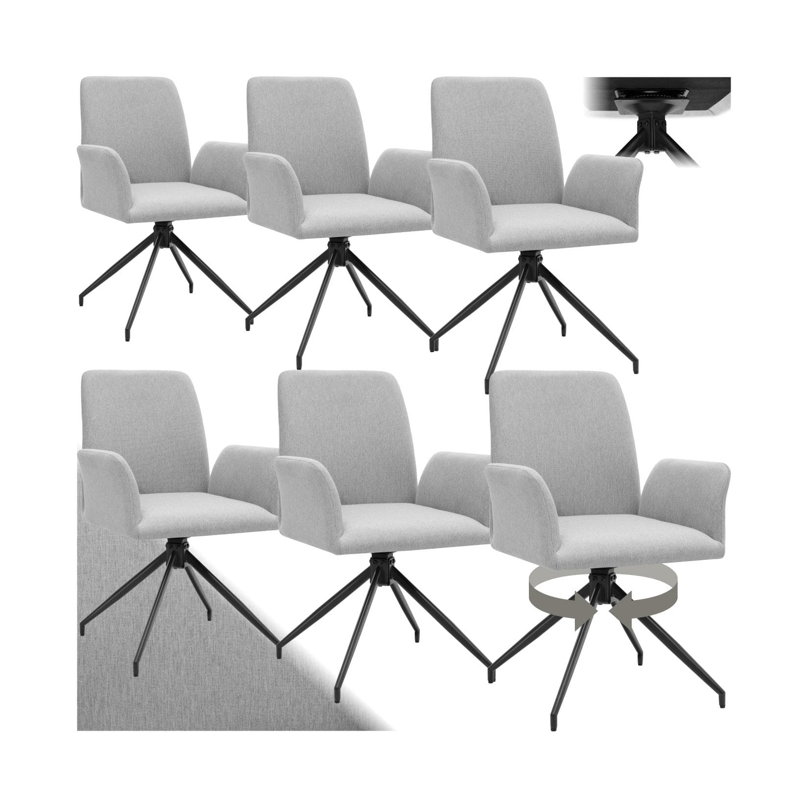 TECTAKE Esszimmerstuhl Drehbarer Armlehnstuhl Set 6 St. Grau