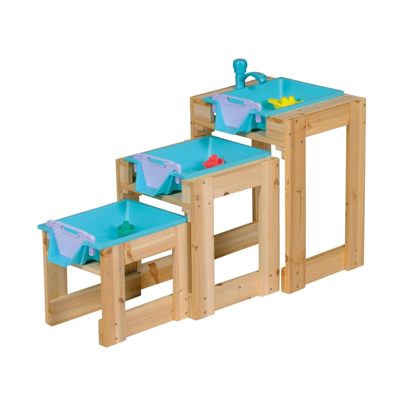 Happy People Badespielzeug Wasser-Spieltisch 3er Set Holz Schleusenfunktion