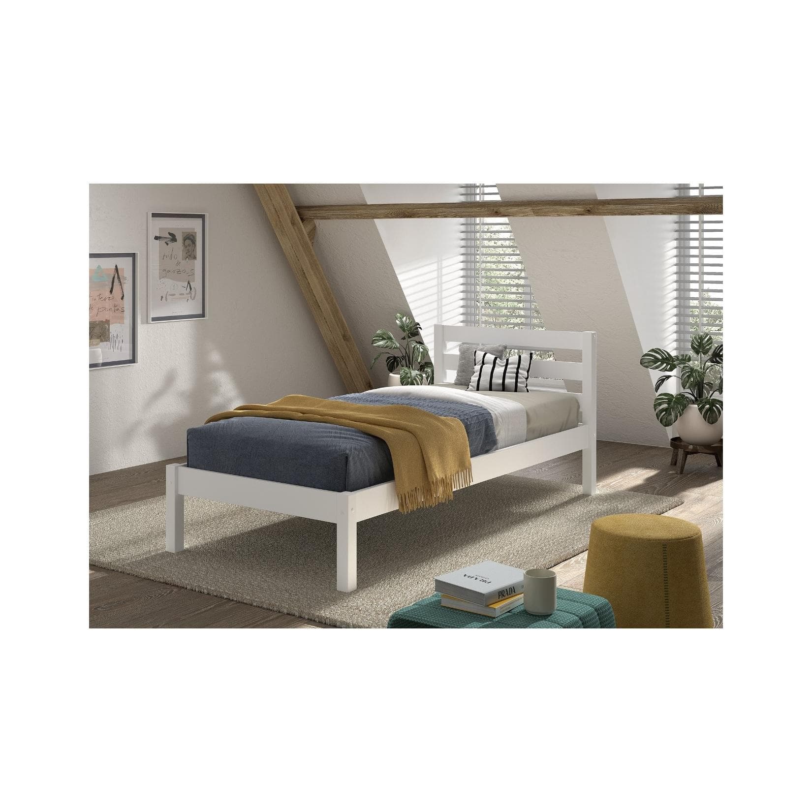 Natur24 Einzelbett Pino Weiß Massivholz Kiefer