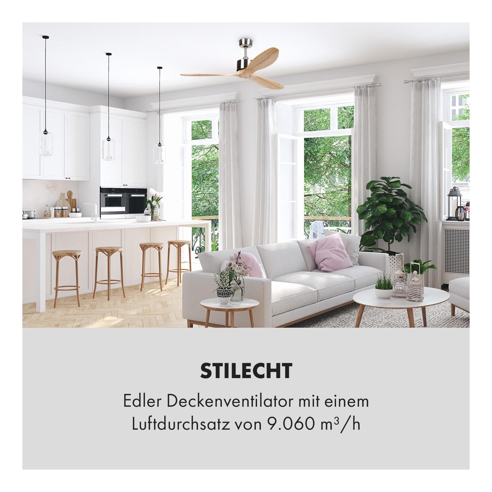 Klarstein Santa Elena Deckenventilator 52" 3 Echtholzflügel