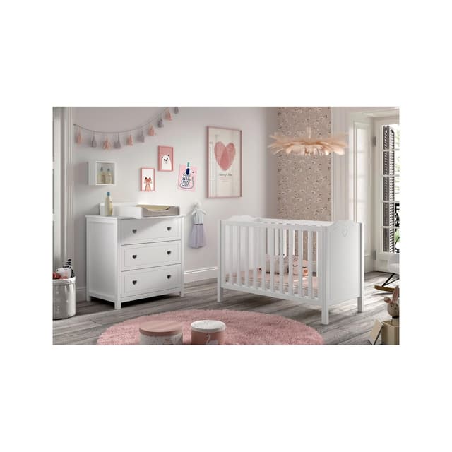 Babyzimmer-Komplettset Amori - 3-teilig mit Herz-Ornamenten, weiß lackiert
