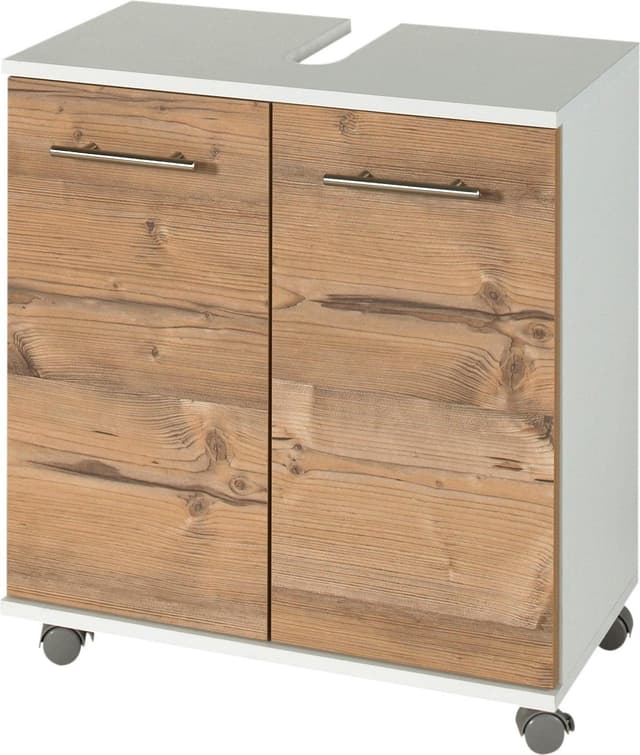 Waschbeckenunterschrank mit Metallgriffen und verstellbarem Einlegeboden