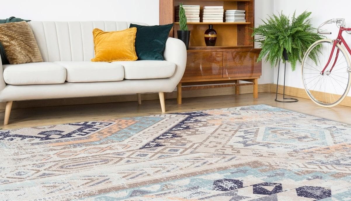 Calo-Deluxe Teppich Emin: Vintage Baumwollteppich fürs Wohnzimmer