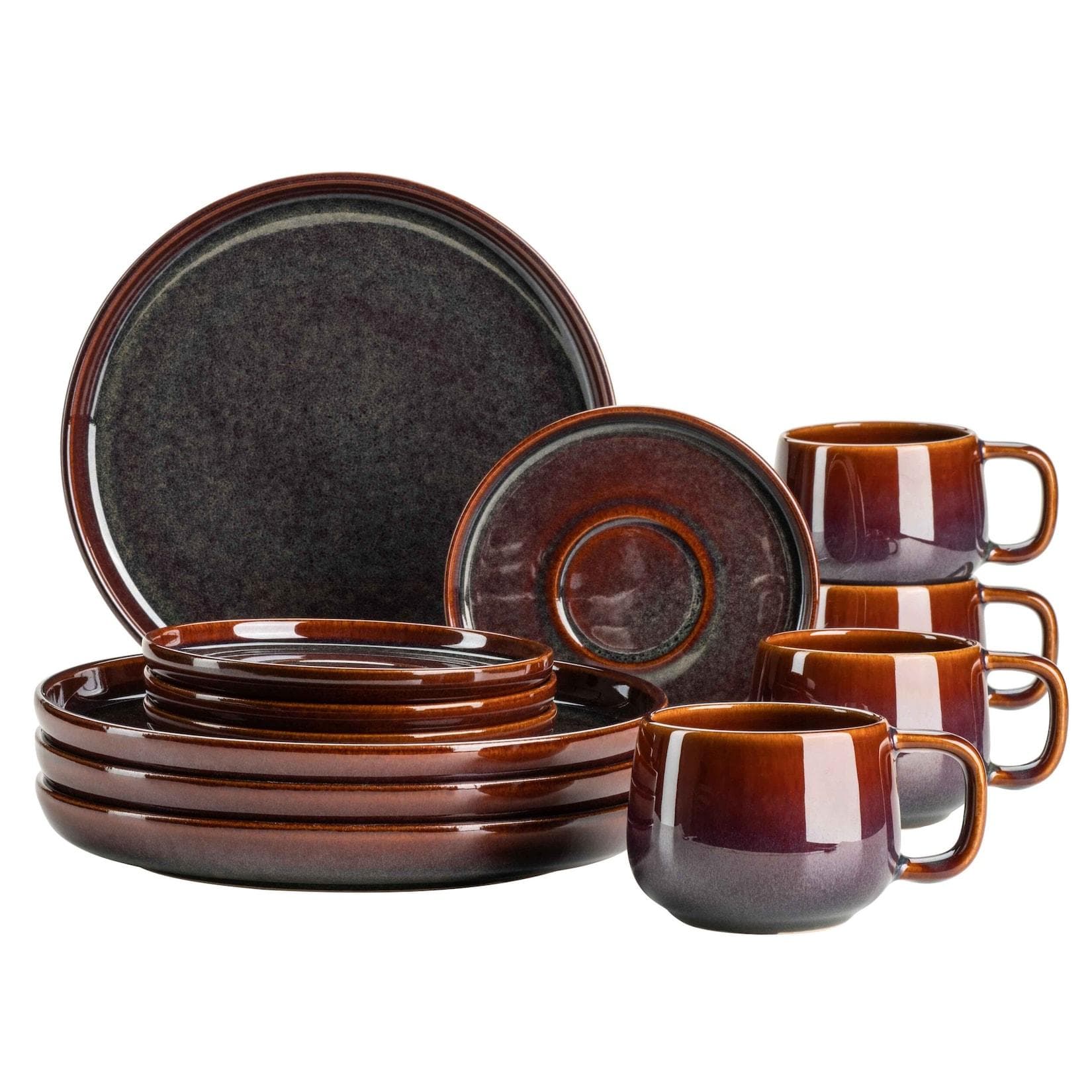 Mäser Kaffeeservice Steinzeug Elina Uno Rot/Braun