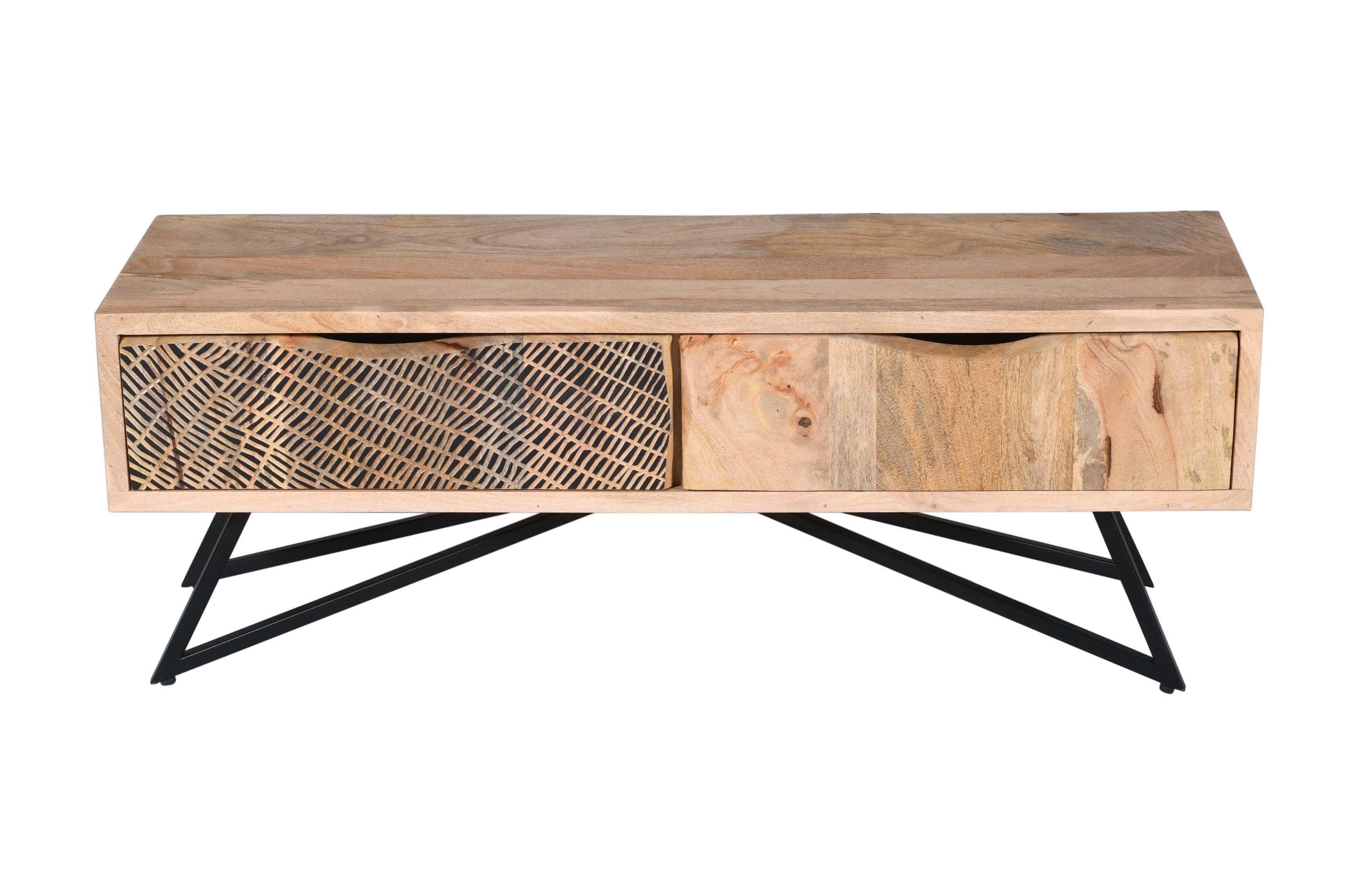 WOLF MÖBEL NEPTUN Lowboard: Mangoholz, Eisenfüße, Schwarz Lackiert