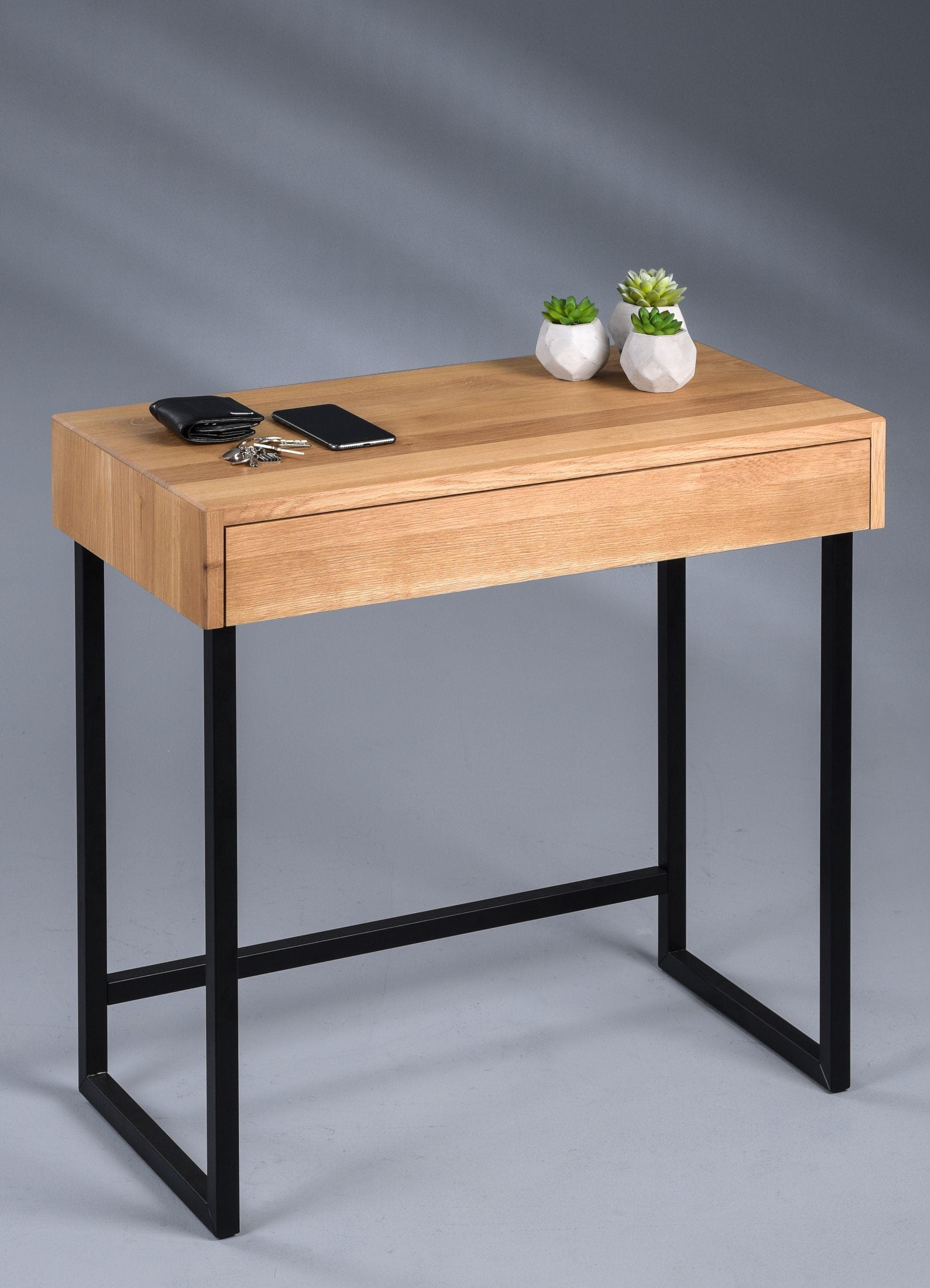 Livetastic Konsolentisch Wildeiche Massiv Schwarz Metall