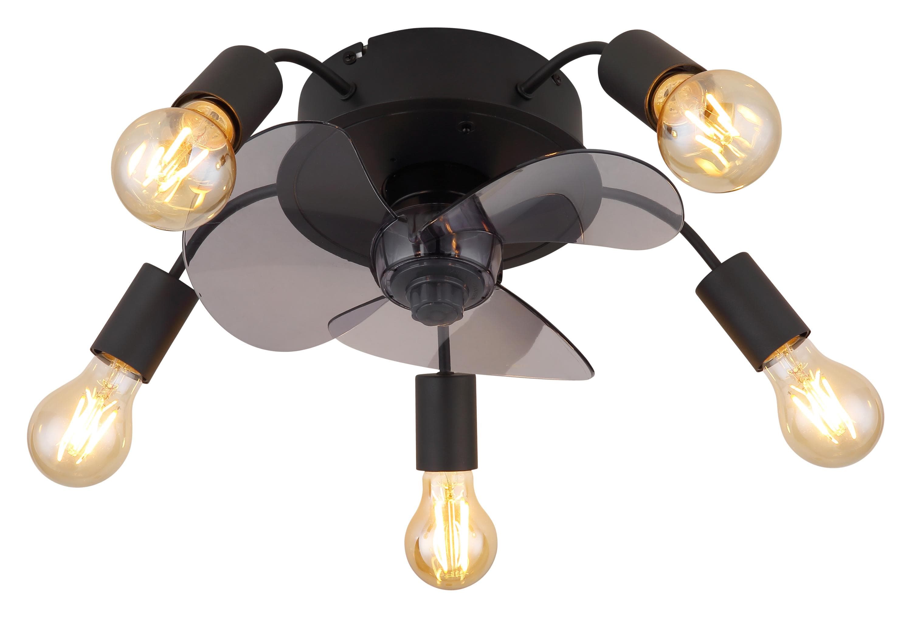 Deckenventilator ALISHA Kunststoff Rauchfarben Metall Schwarz Timer Fernbedienung