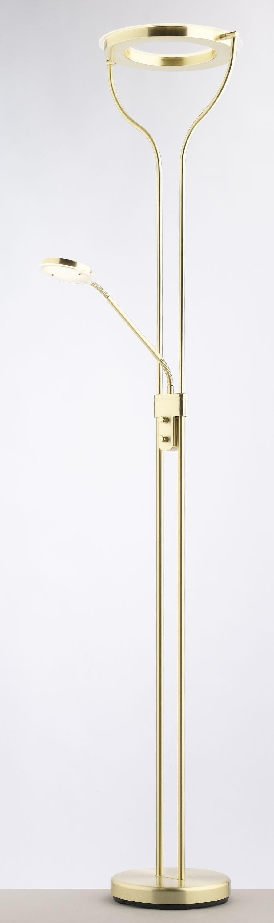 casa NOVA LED Deckenfluter SEATTLE: Messingfarben, Dimmbar, Lesearm