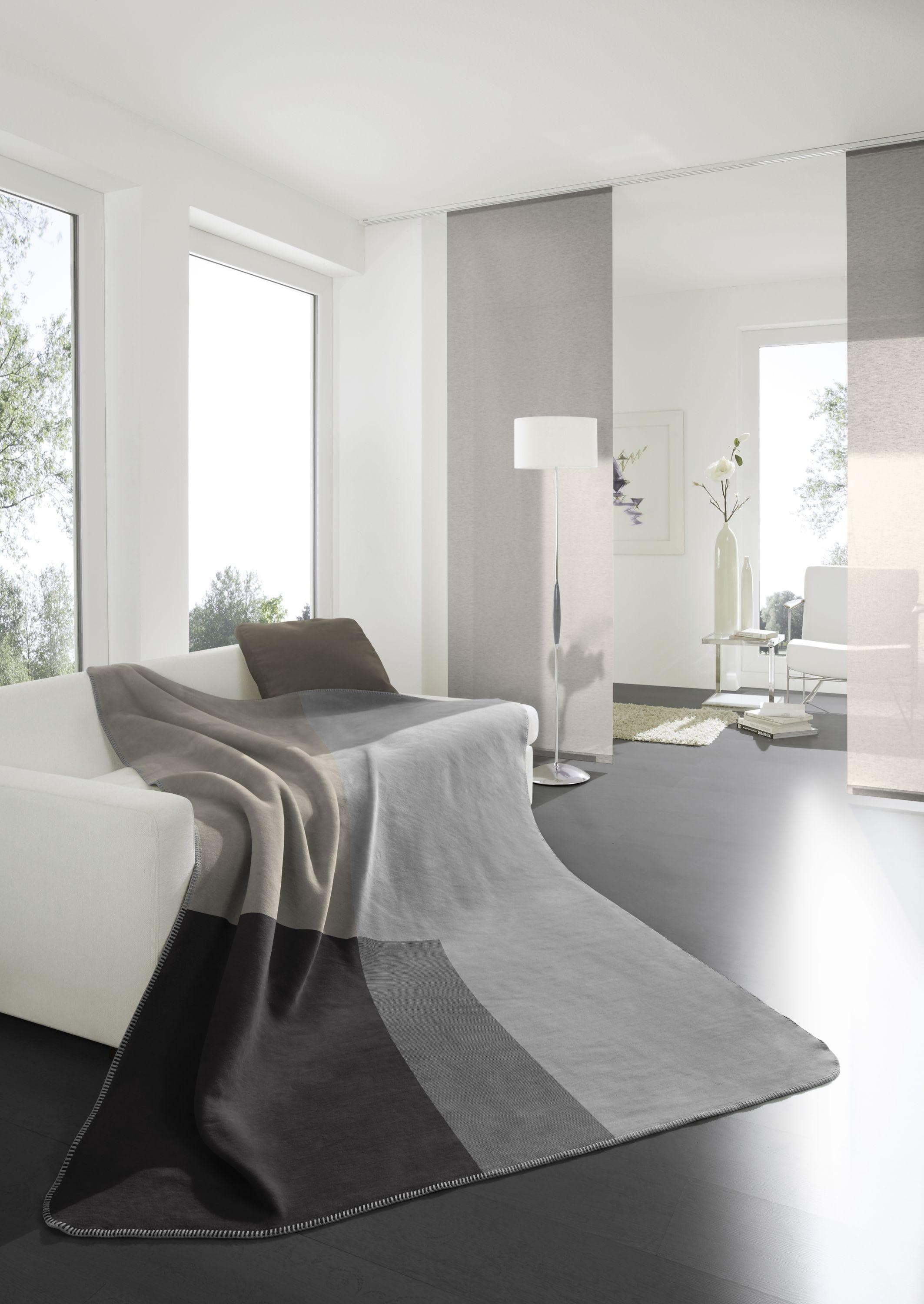 Biederlack Wohndecke QUADER BL Braun Kuscheldecke Baumwolle