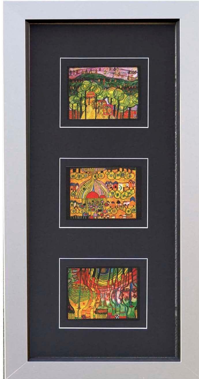 Kunstdruck HUNDERTWASSER Schwarz Bunt Gerahmt