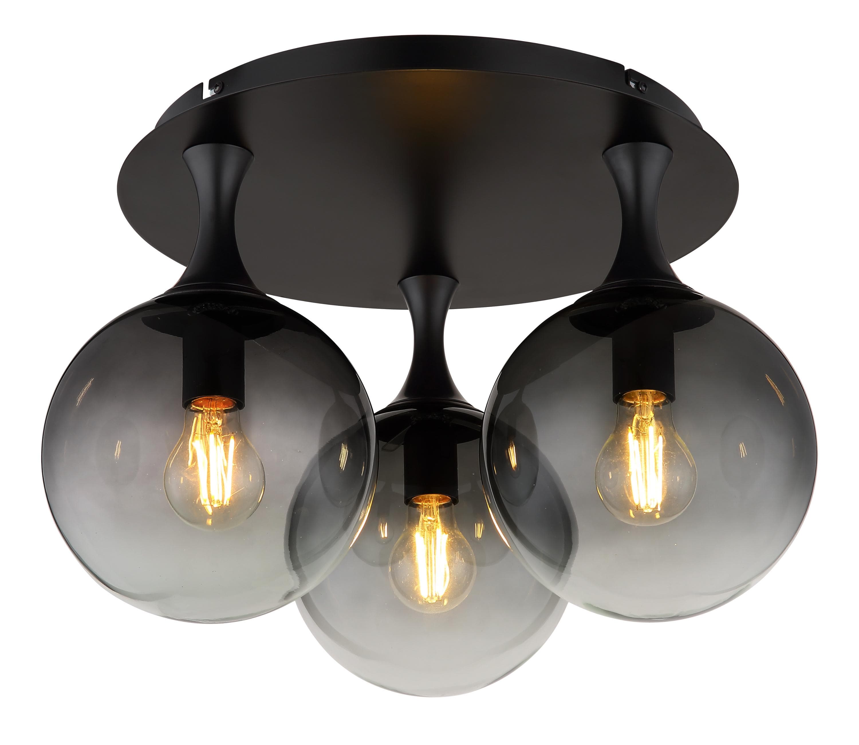 GLOBO LIGHTING Kugelleuchte Deckenlampe Wohnzimmer Rauchglas Schwarz Matt