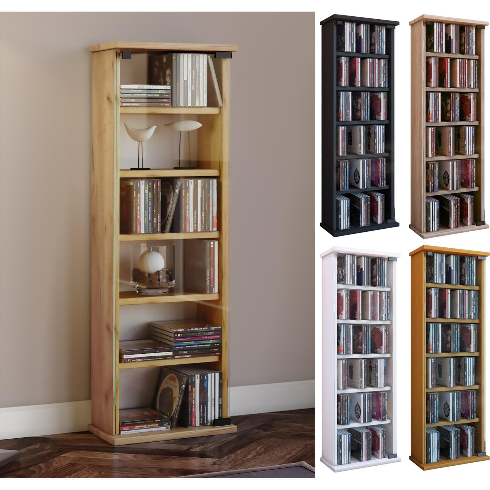 Holz-CD & DVD Regal mit Glastür