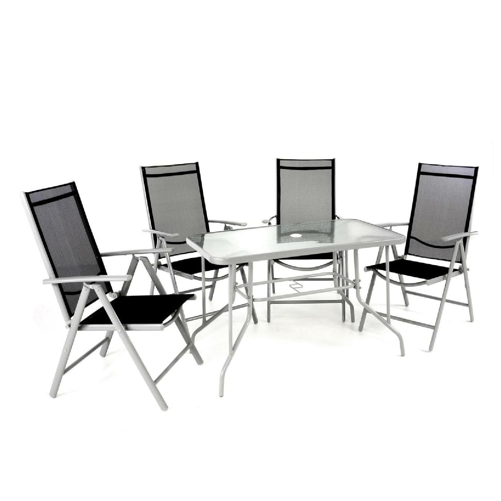 VCM Garten-Essgruppe 5-tlg. Set mit Klappstühlen und Glastisch