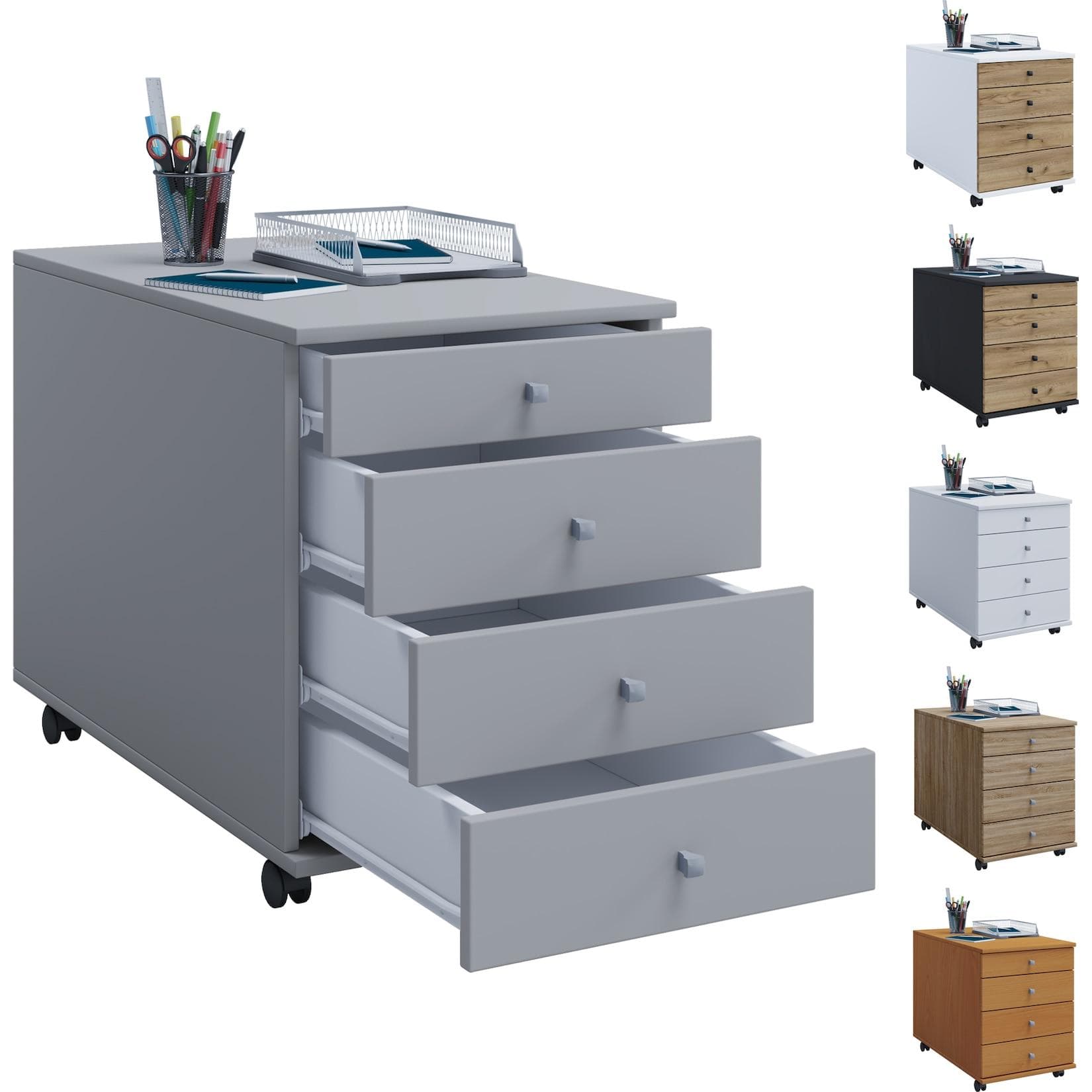 Rollcontainer mit 3 Schubladen und Utensilo aus Lona