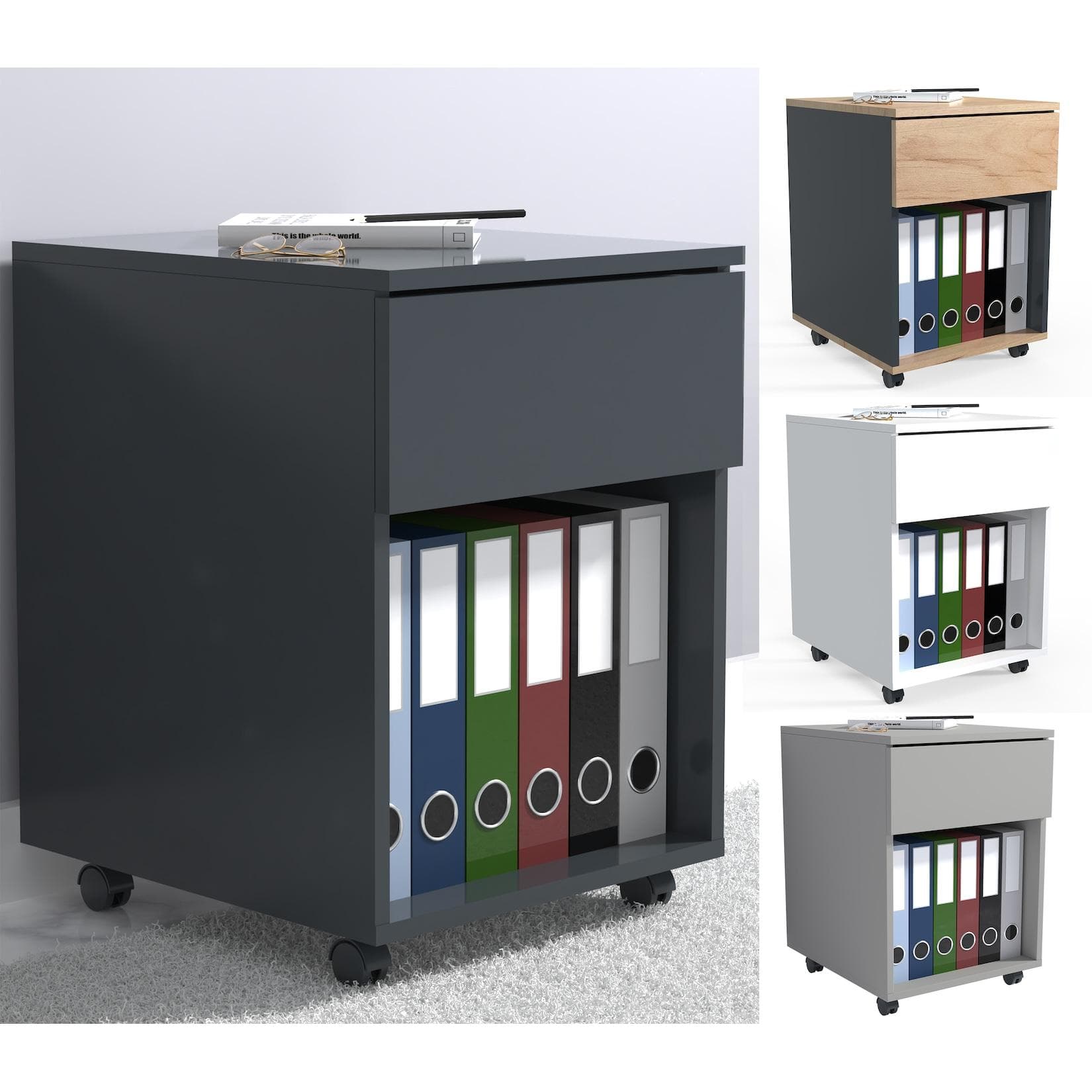 VCM Rollcontainer Bürocontainer Dalosa 1 Schublade Weiß Holzwerkstoff