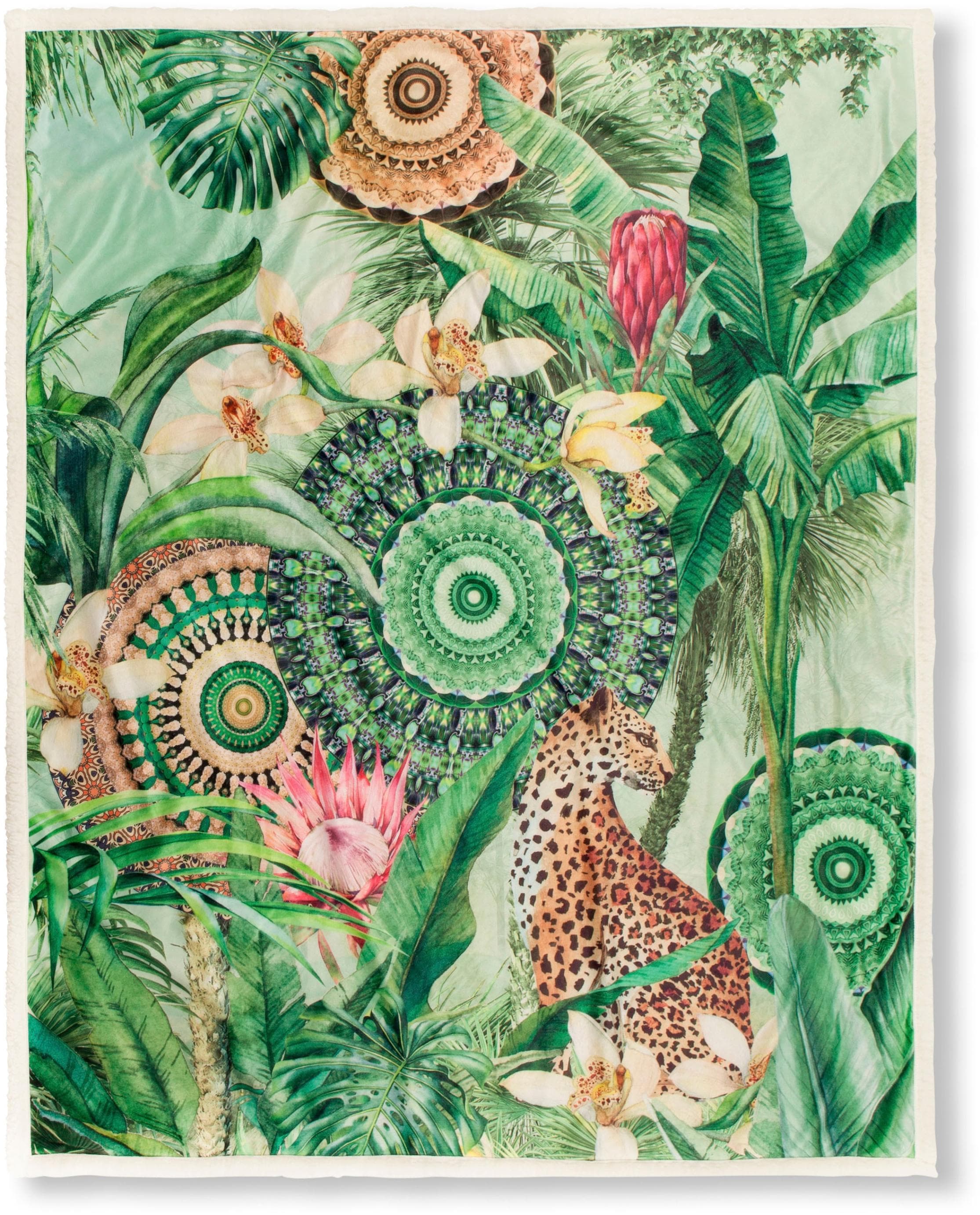 Hip Polyvelvet Kuscheldecke Abhita Grün Tropical Print