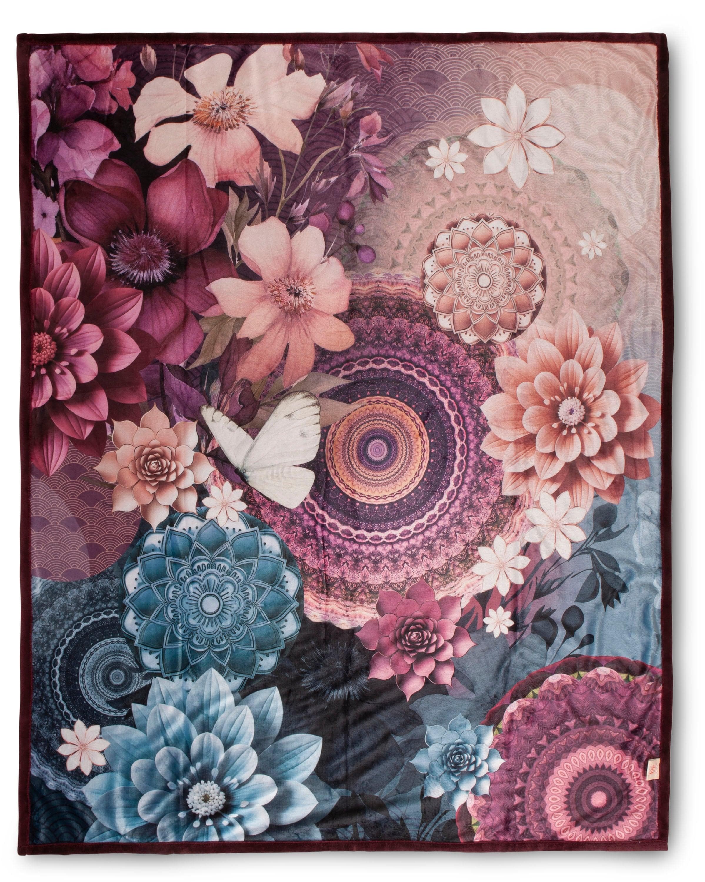 Hip Asher Polyvelvet Kuscheldecke Mandalas & Blumen Bordeaux