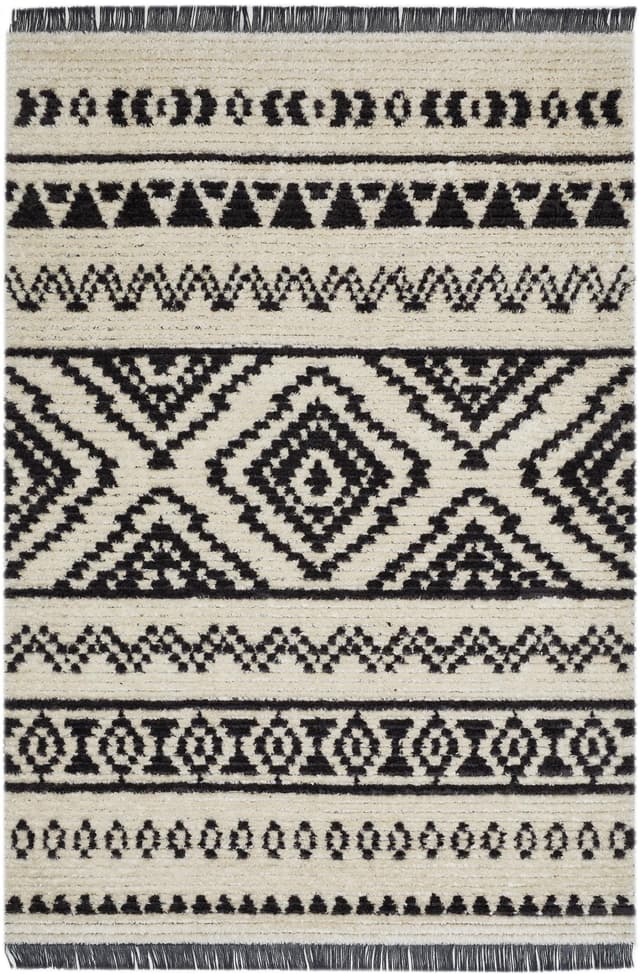 LUXOR living Ovada Teppich: Modernes Schwarz/Weiß Design mit Fransen