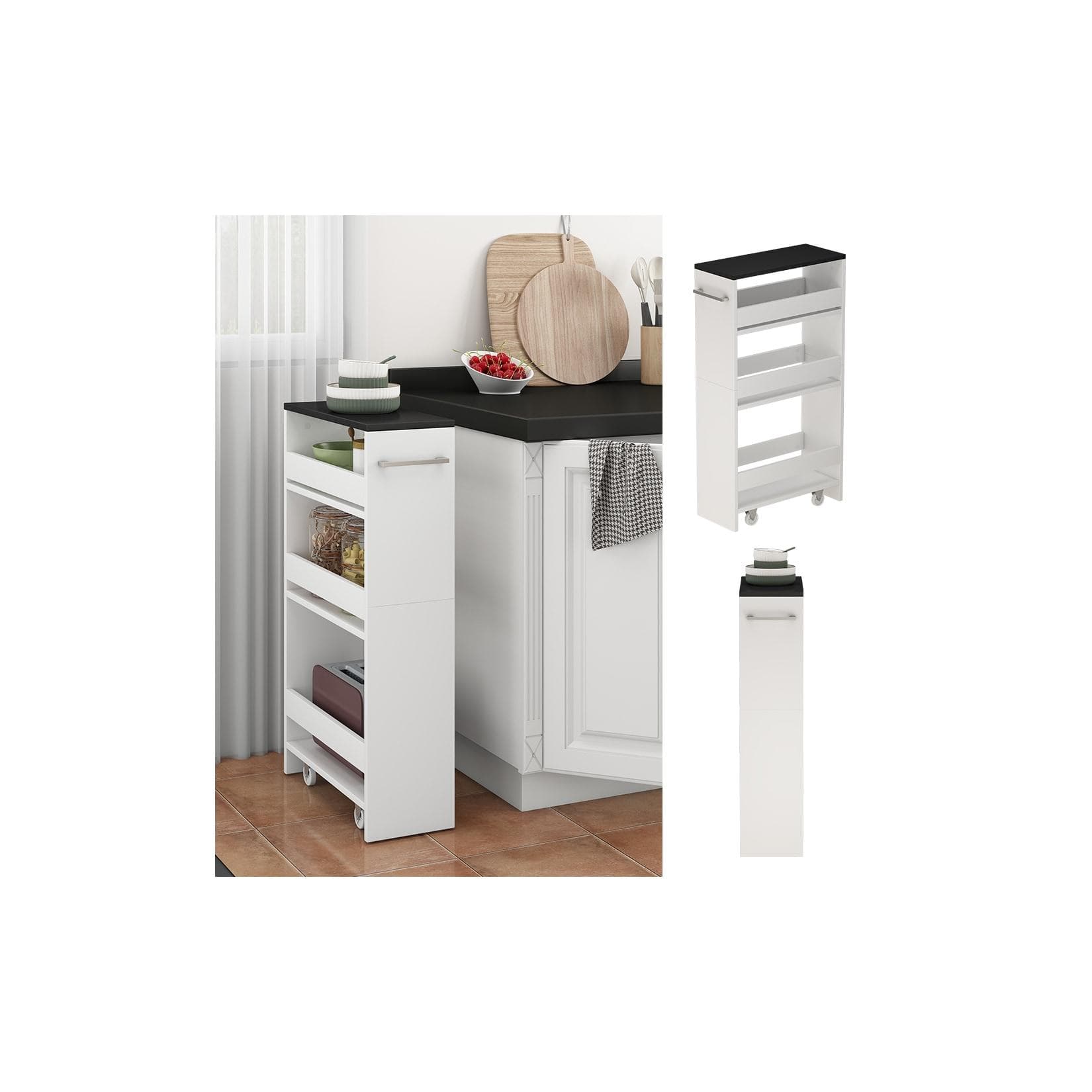 Vicco Barschrank Rivo Weiß/Anthrazit - Rollbarer Küchenhelfer