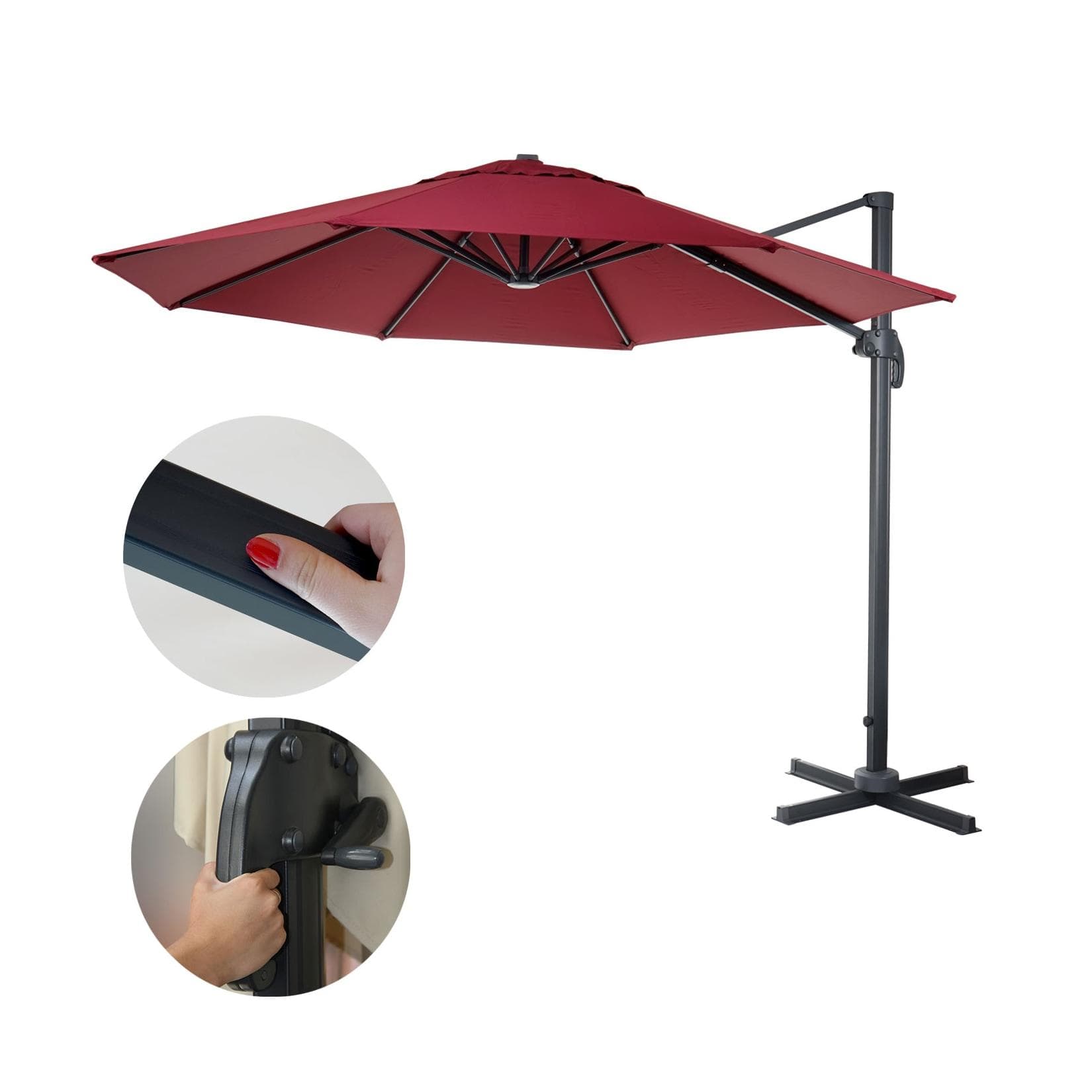 Gastronomie-Ampelschirm MCW-A96 Sonnenschirm 3m Polyester Alu/Stahl 23kg Bordeaux