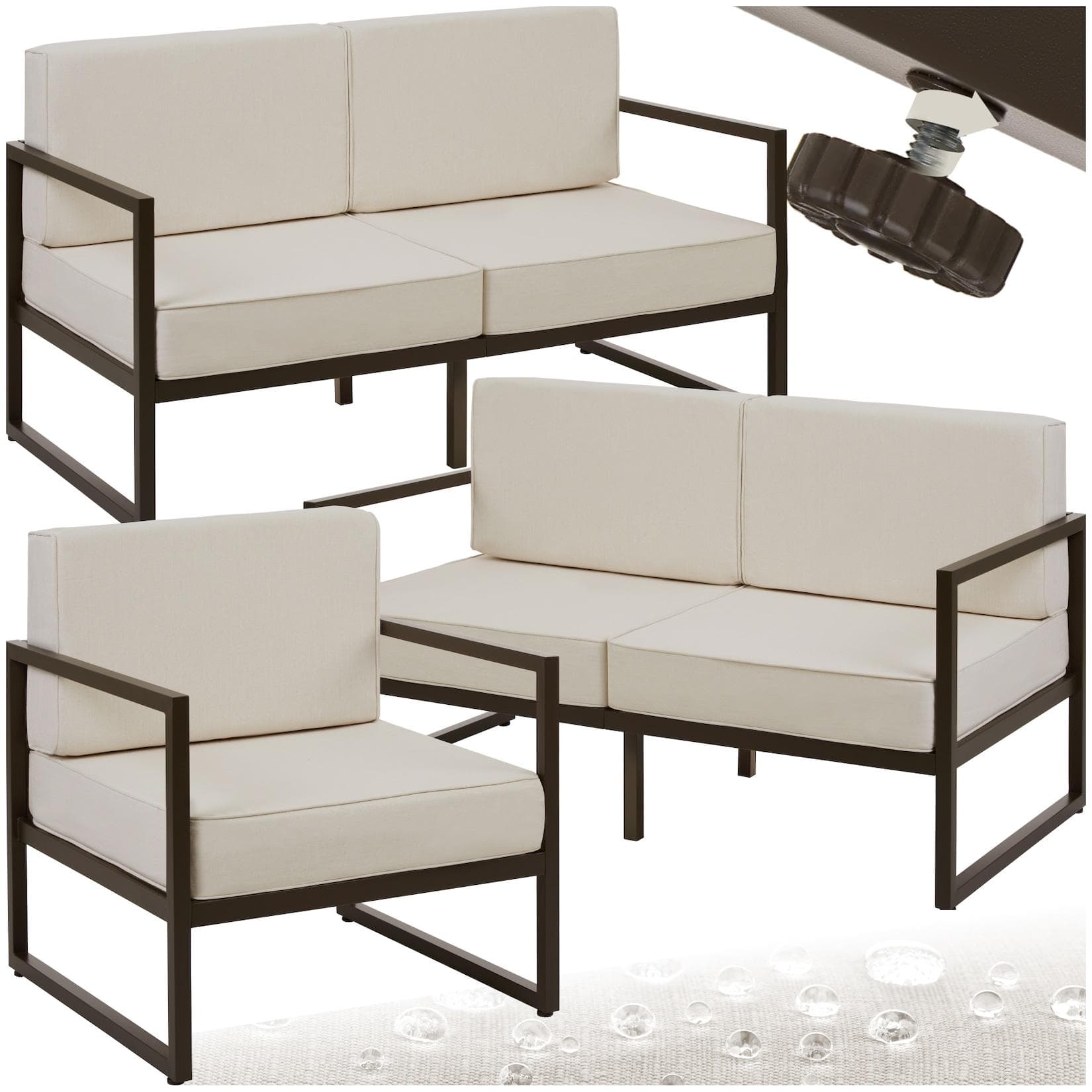 TECTAKE Garten-Loungeset Beige/Braun Pulverbeschichteter Stahl