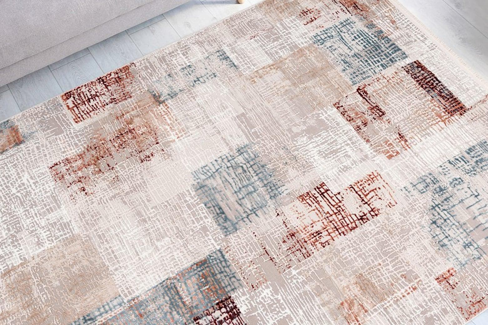 Vintage Design Teppich in Rosa, Grau und Lachs