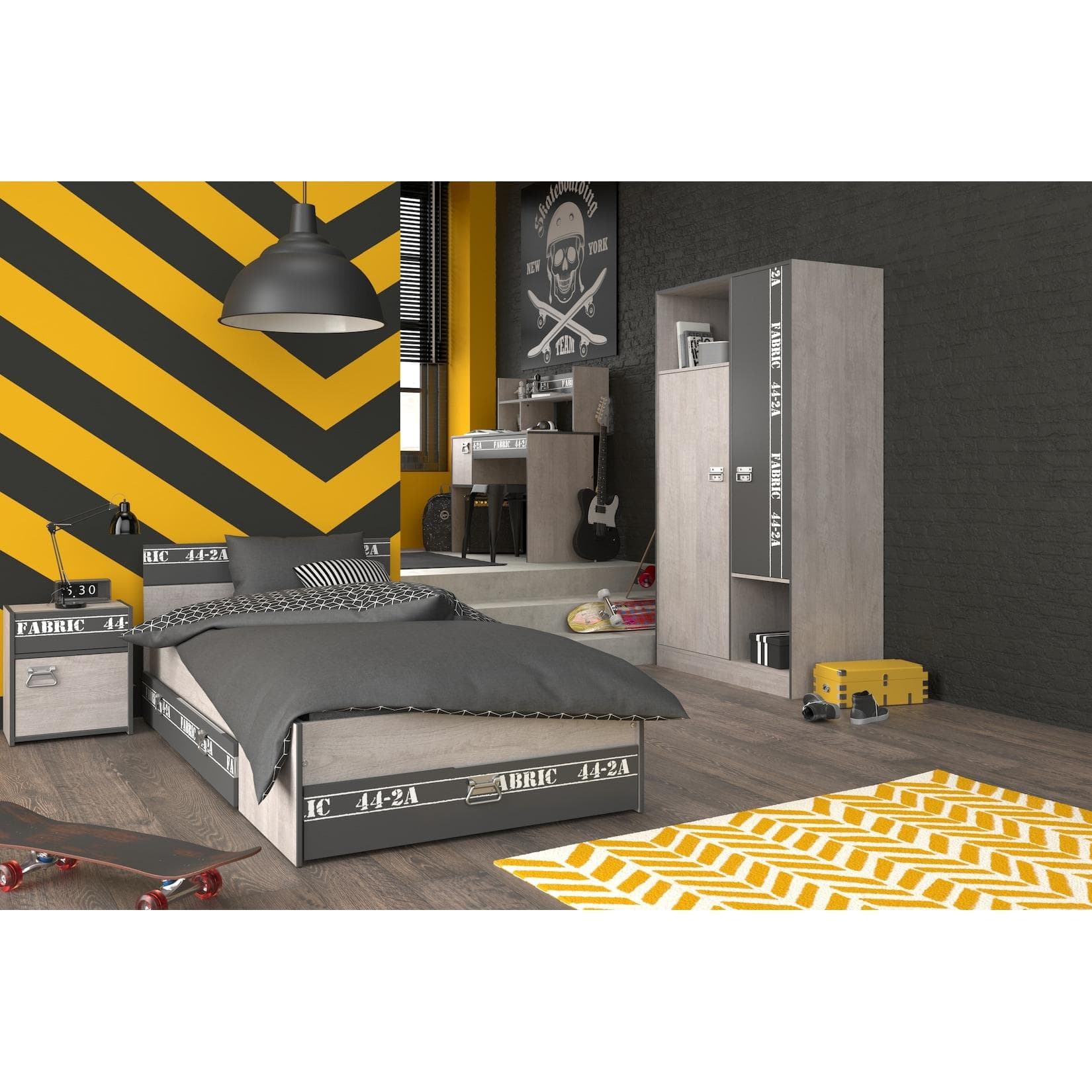 Jugendzimmer-Set mit RGB-LED Beleuchtung - Modernes Design in Grau