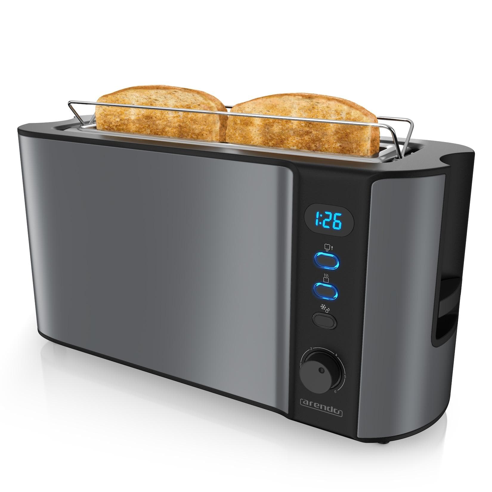 Arendo Toaster Langschlitz Grau 2 Scheiben 1000 W Brötchenaufsatz