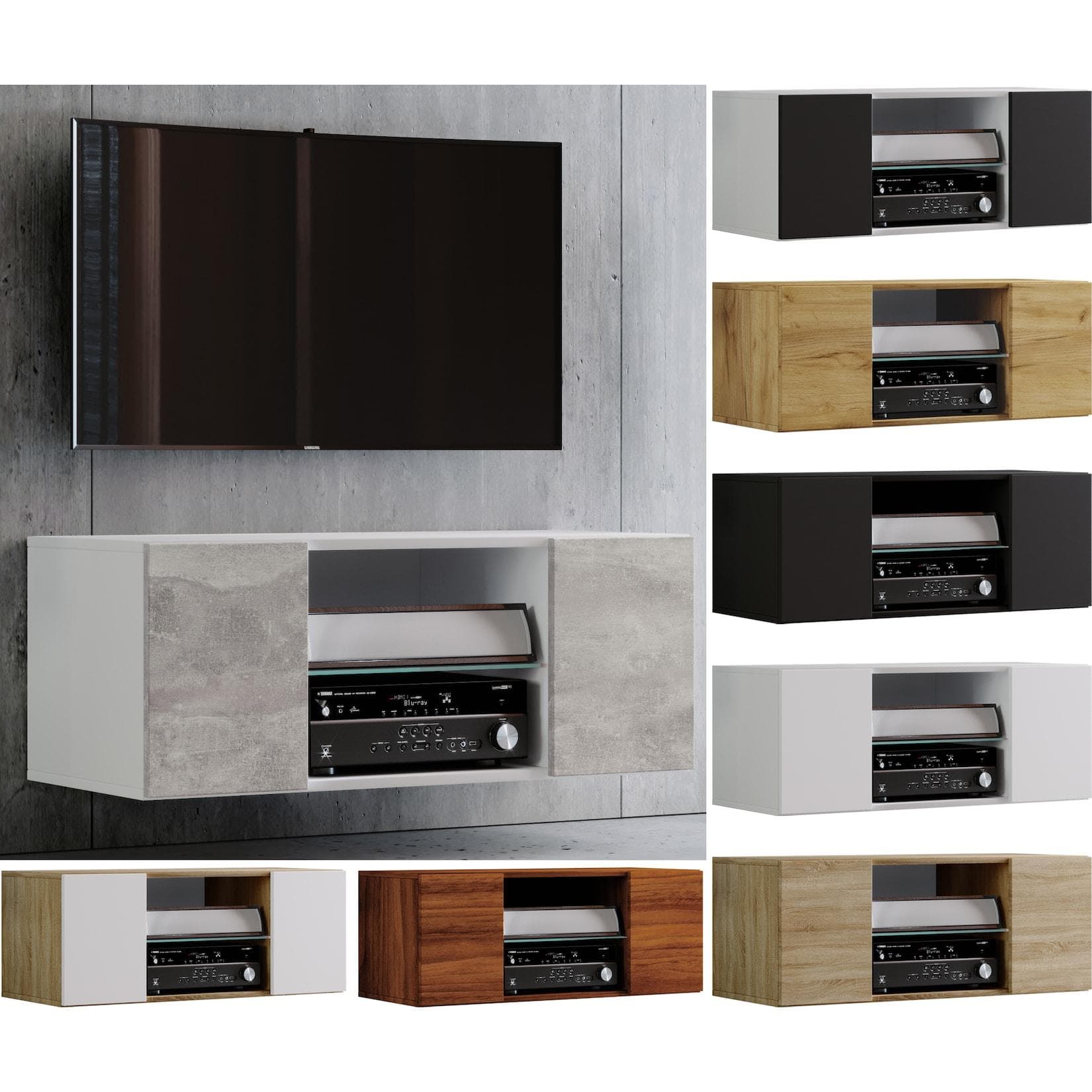 VCM Jusa TV-Wand Lowboard: Holzoptik, ESG-Glas, Stauraum