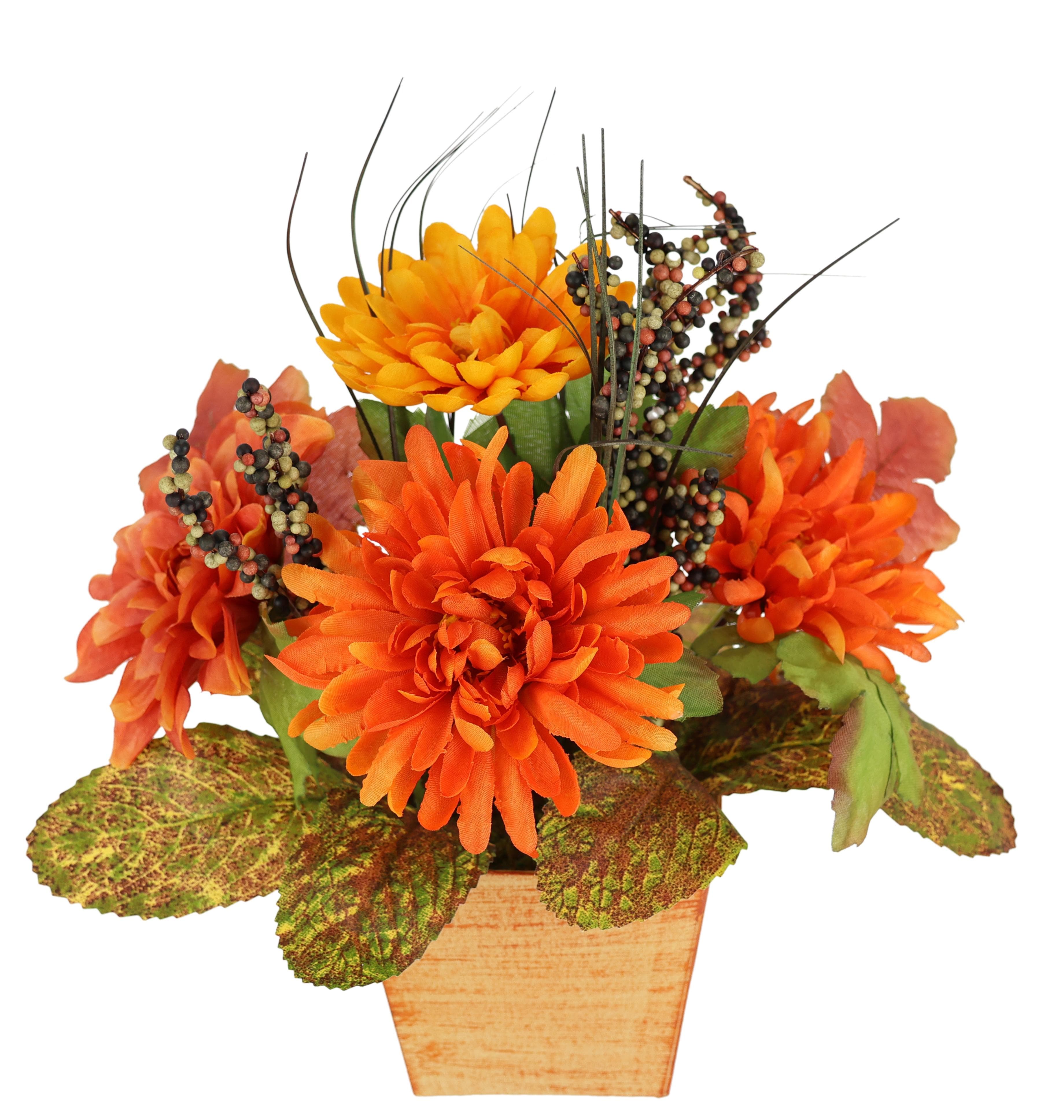 I.GE.A. Kunstblume Dahlien-Gesteck im Topf Orange Landhaus-Stil