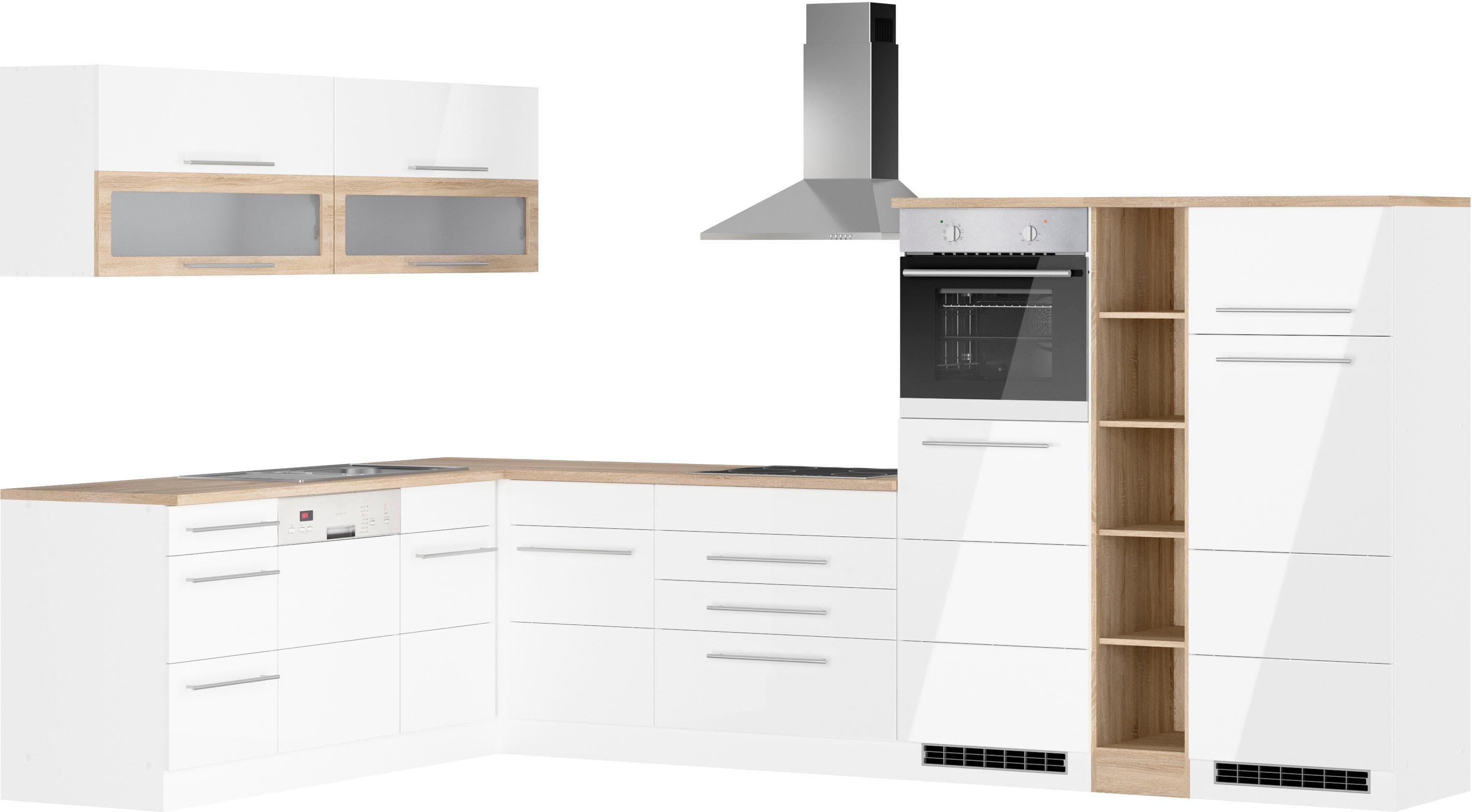 KOCHSTATION Winkelküche KS-Wien mit Metallgriffen und Stauraum