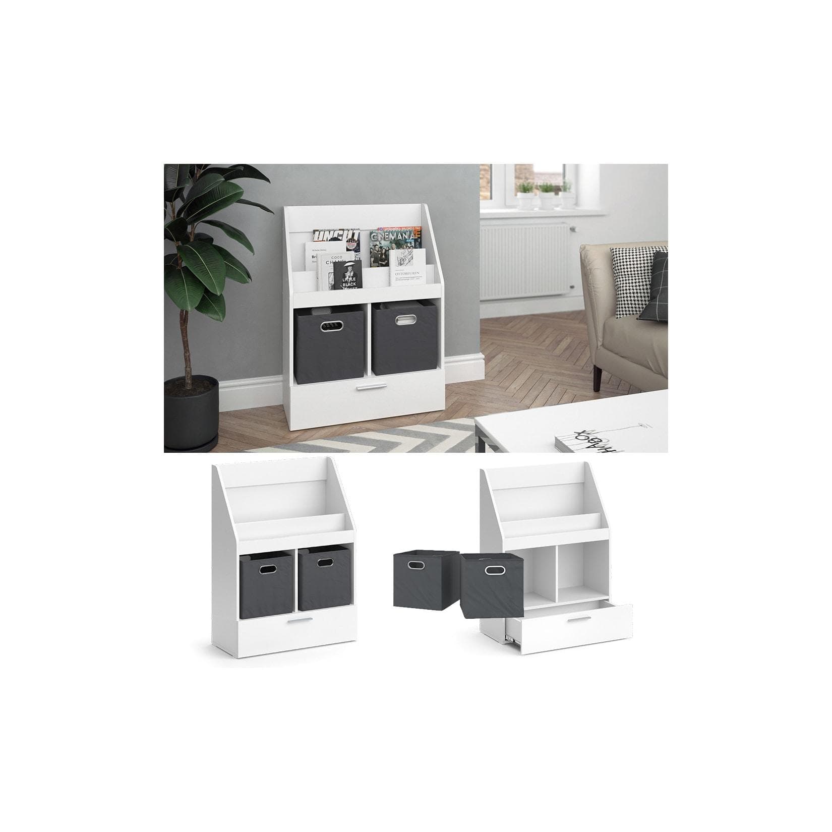 Vicco Bücherregal Luigi Weiß mit Faltboxen S068Q0GA