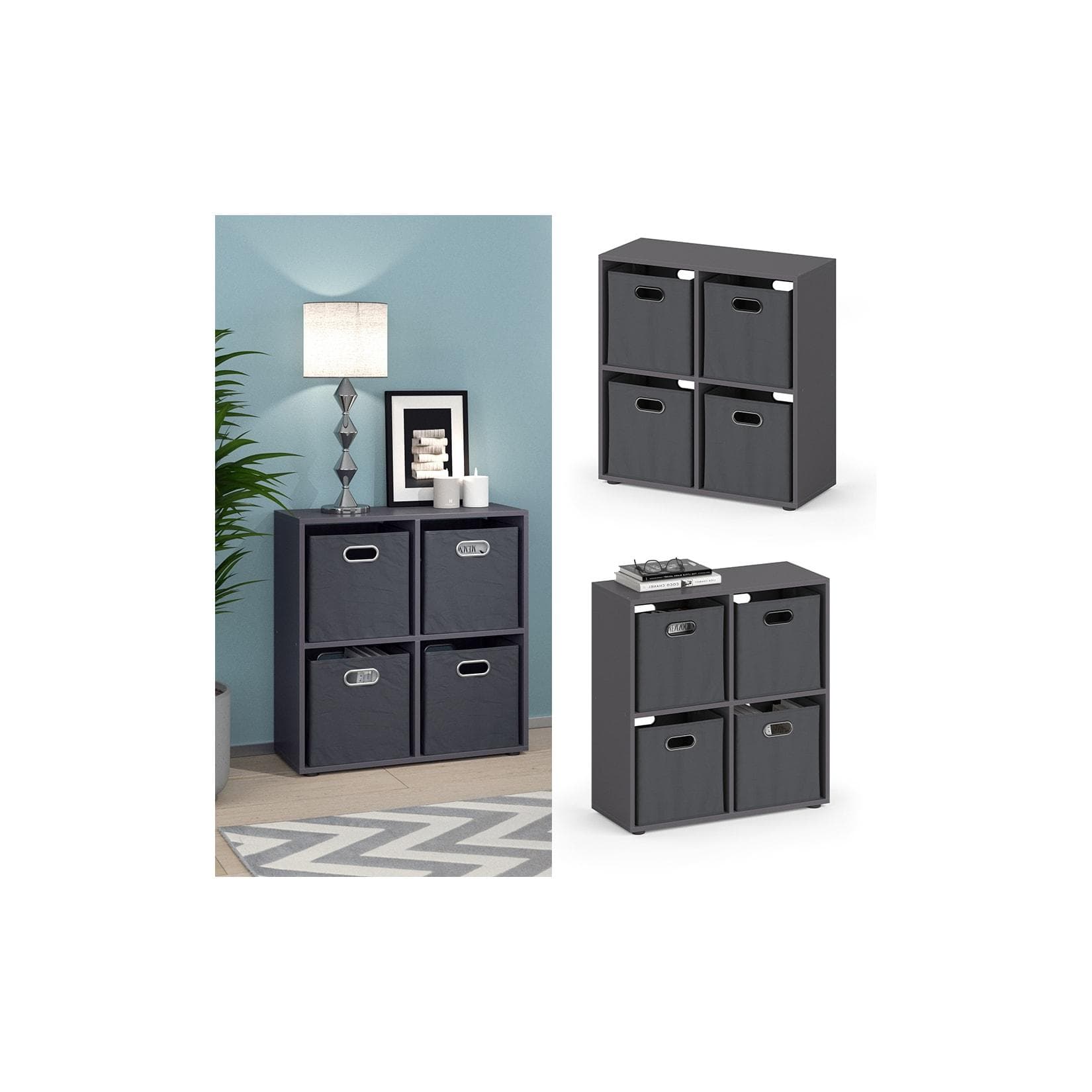 Vicco Raumteiler Tetra Grau - Moderner Kubischer Design-Raumteiler mit Ablagen