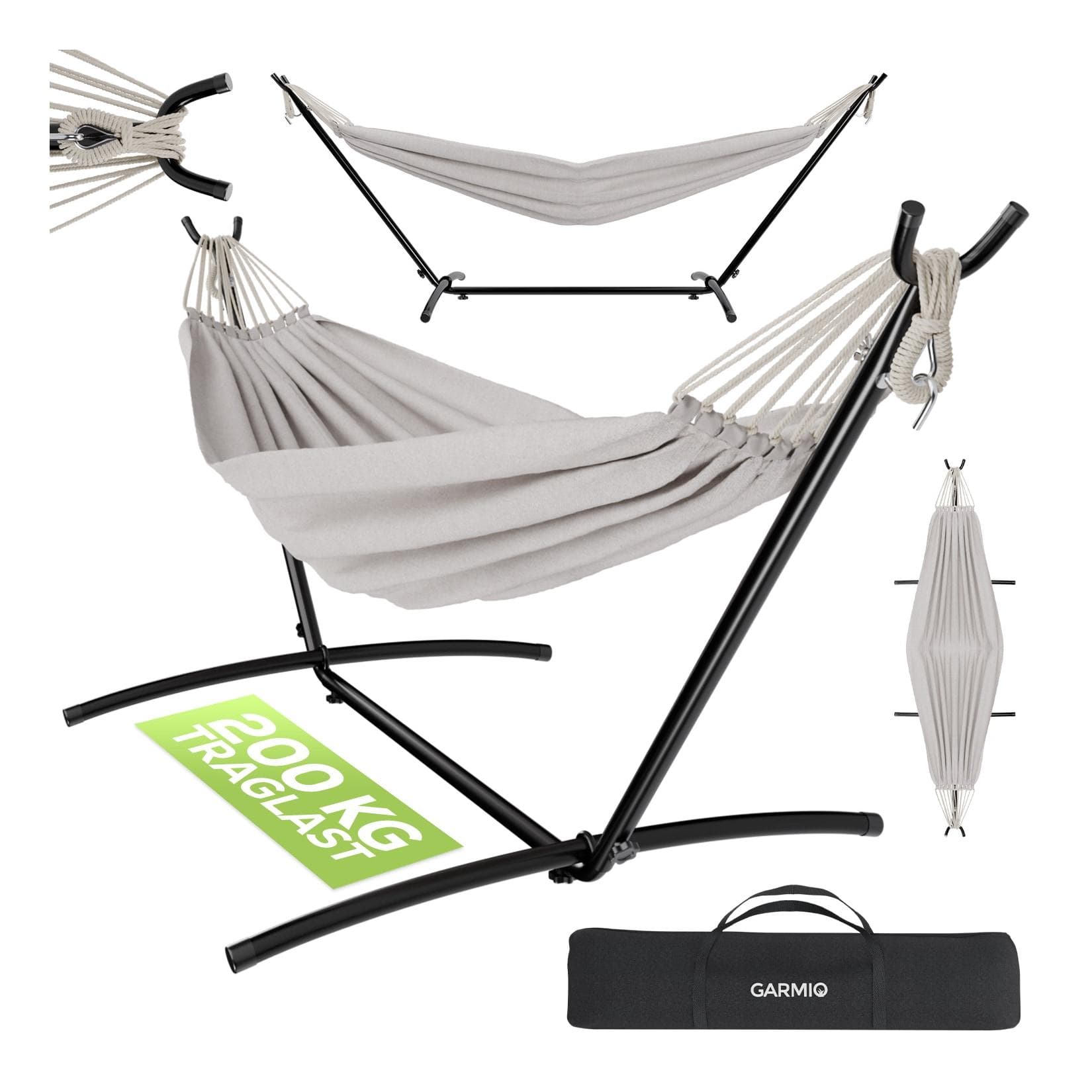 GARMIO Hängematte mit Gestell 200kg Beige