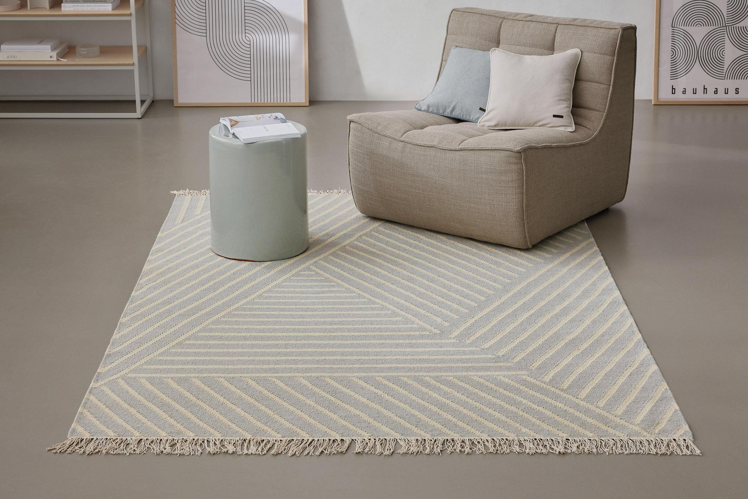 Kelim-Teppich grau, 140x200 cm, Schurwolle, Naturfaser