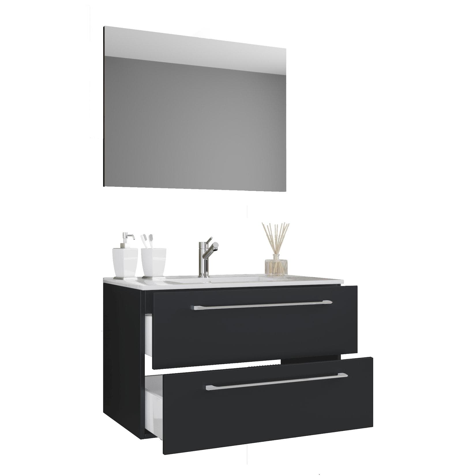 VCM Waschplatz Waschtisch Waschbecken Unterschrank 80 cm Badmöbel Set Spiegel