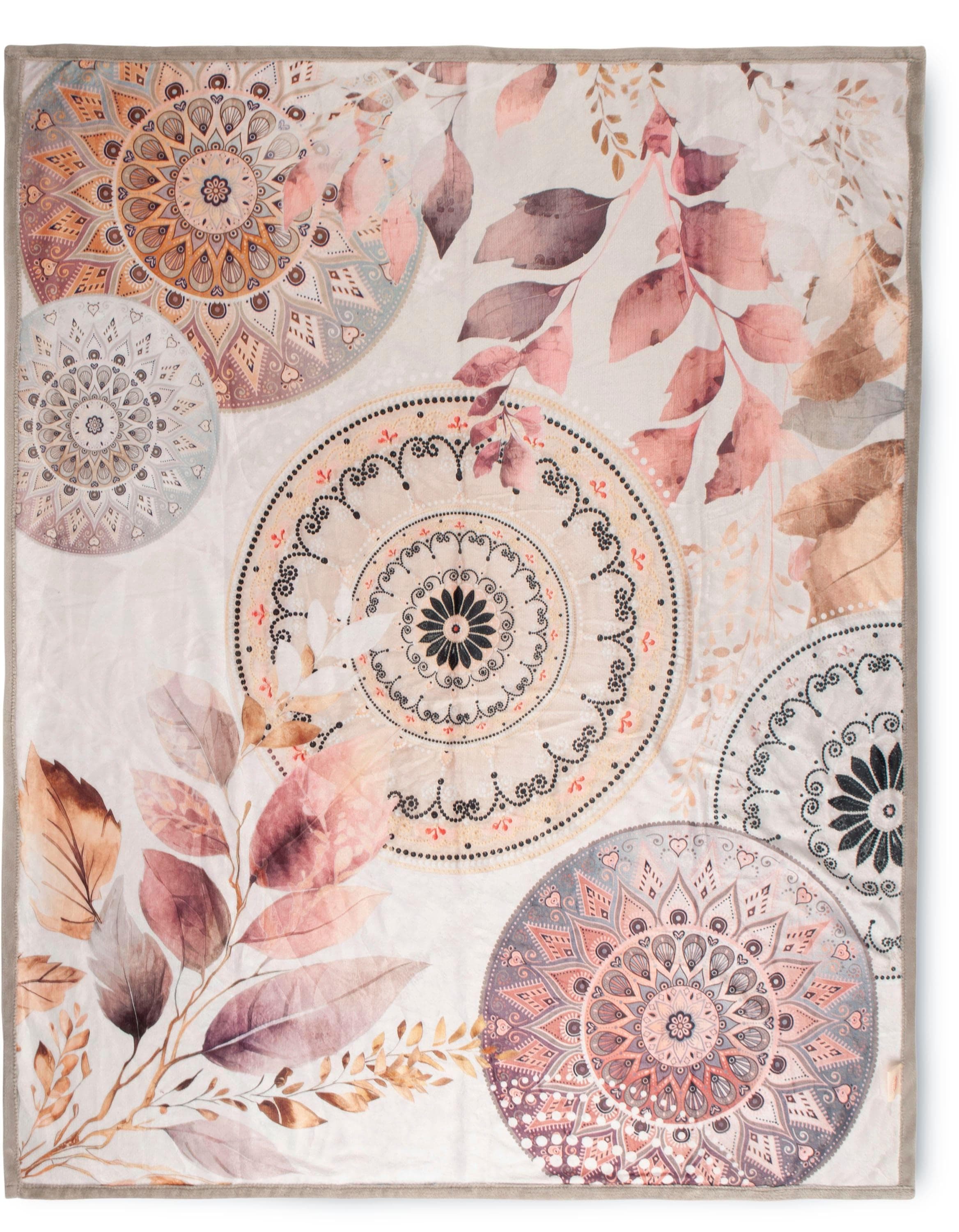 Hip Polyvelvet Kuscheldecke Afina Grau mit Mandala-Design