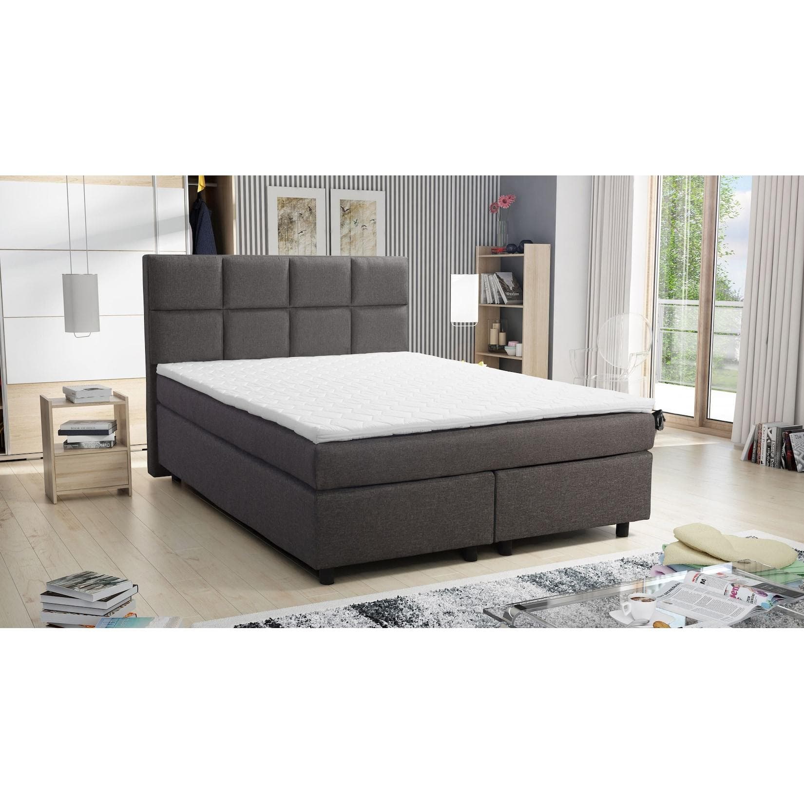 Boxspringbett PAXOS 2 Tablet Grau mit Topper Bonellfederkern